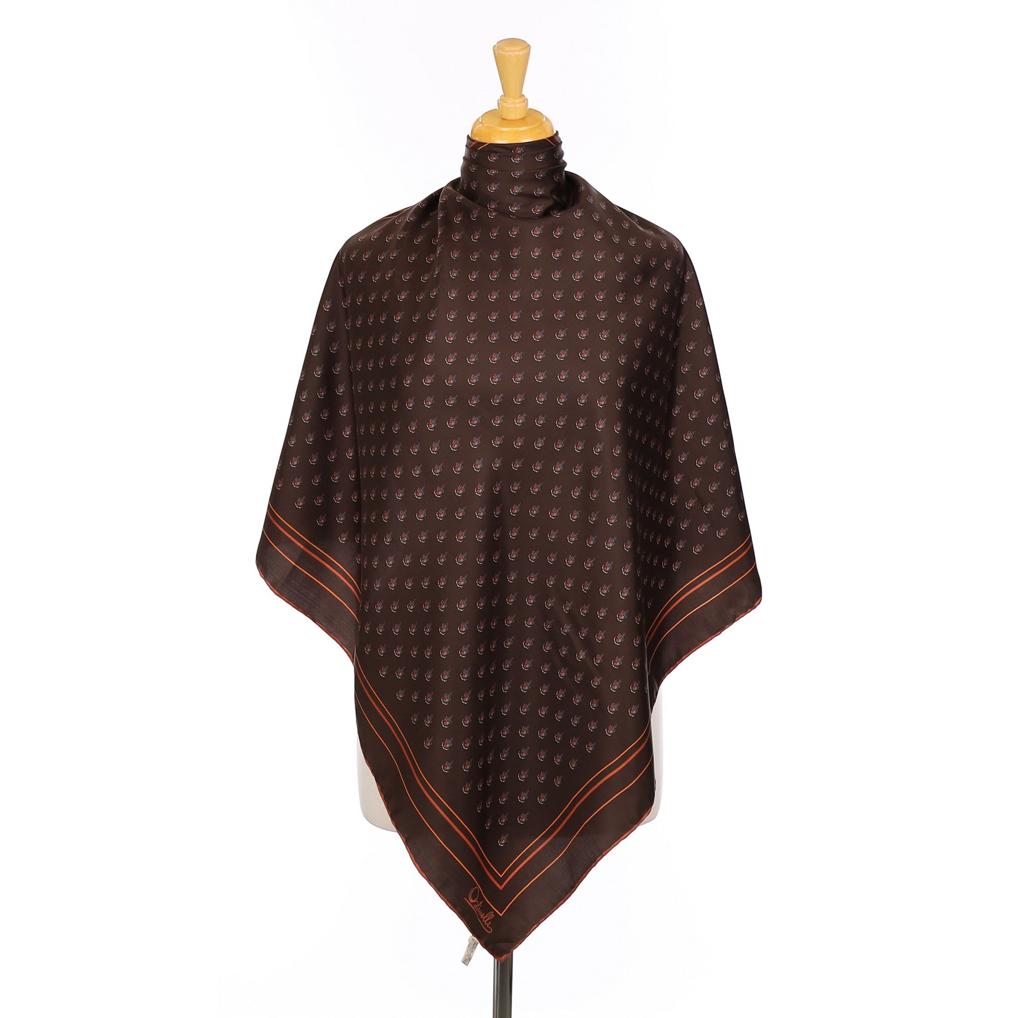 Ostinelli Brown Patterned Vintage Silk Scarf