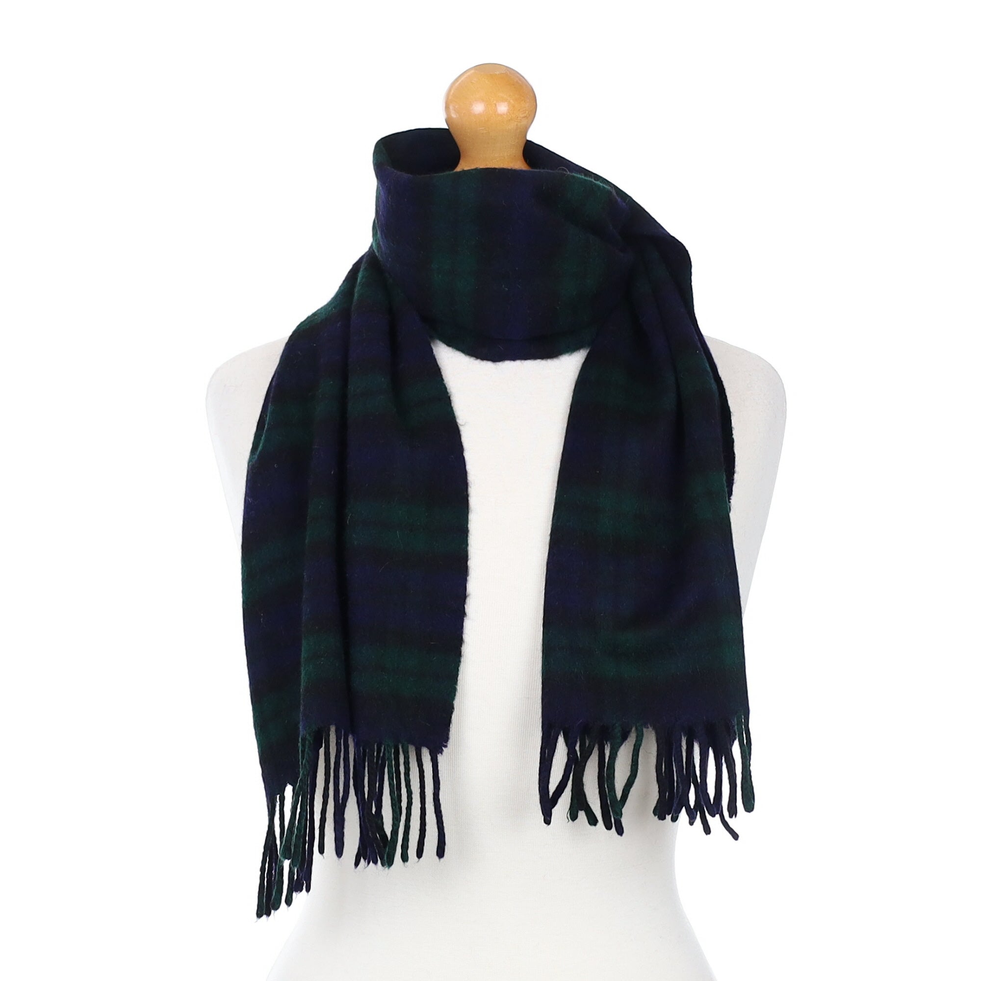 Navy and Green Plaid Cashmere Woven Scarf