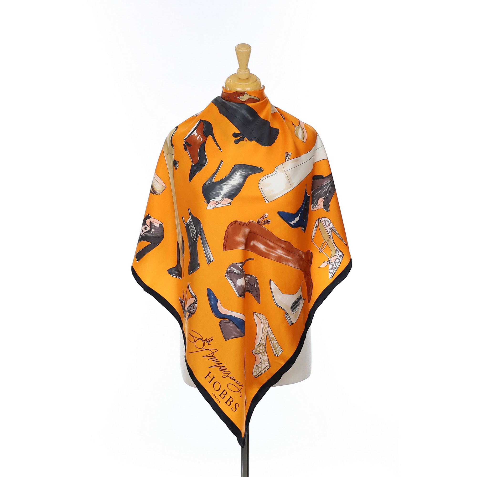 Hobbs Shoe Patterned Orange Silk Scarf