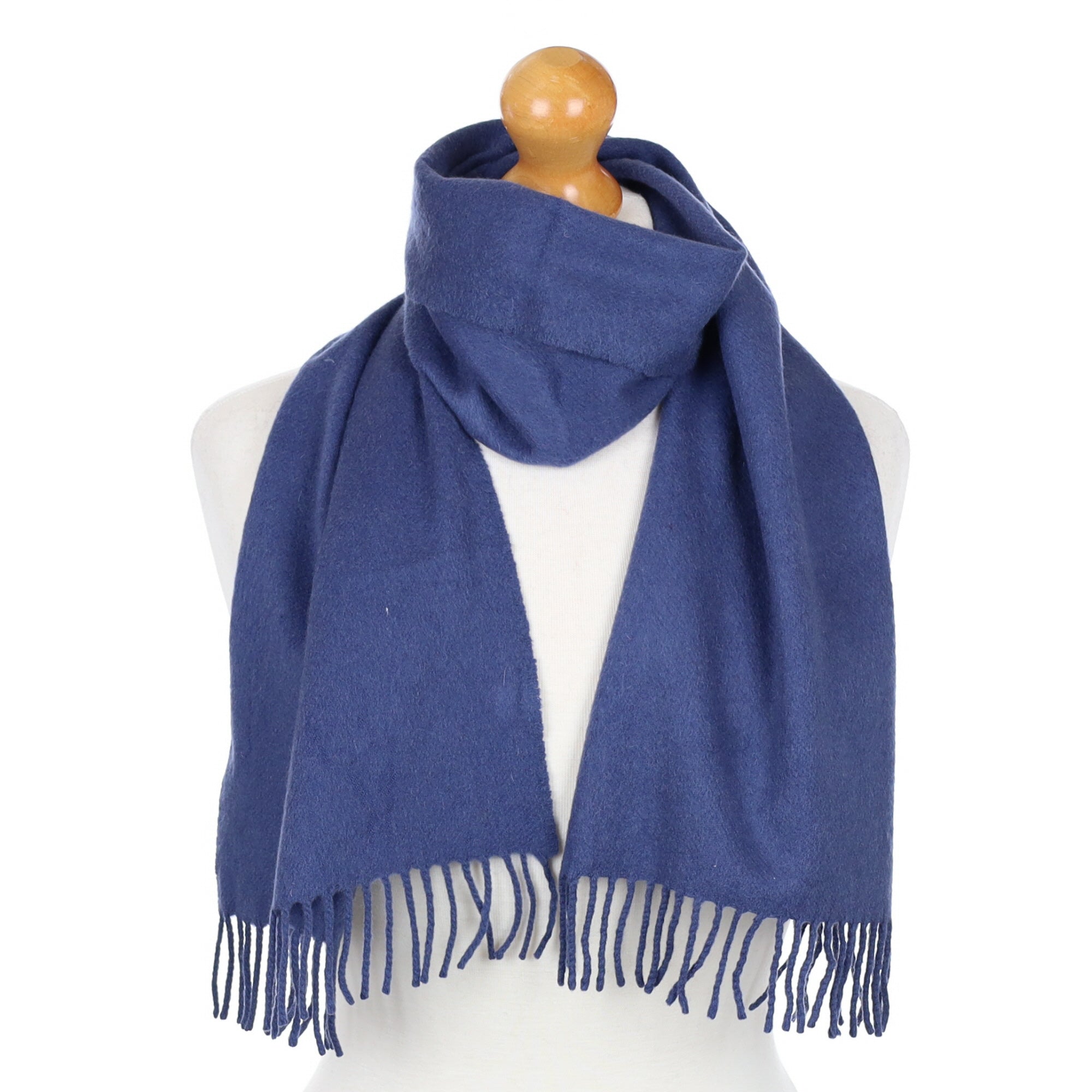 Naval Blue Fringed Cashmere Woven Scarf
