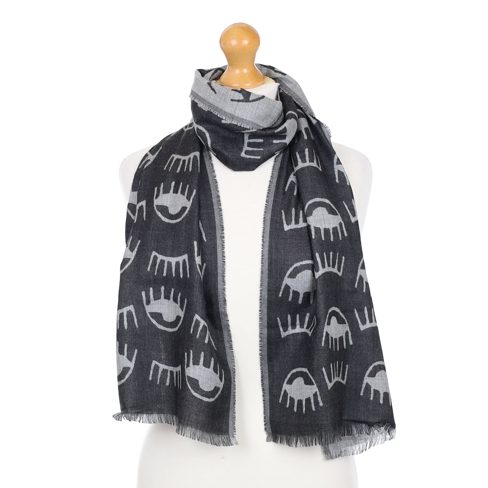 Begg & Co Grey Eye Print Cashmere Fine Woven Scarf