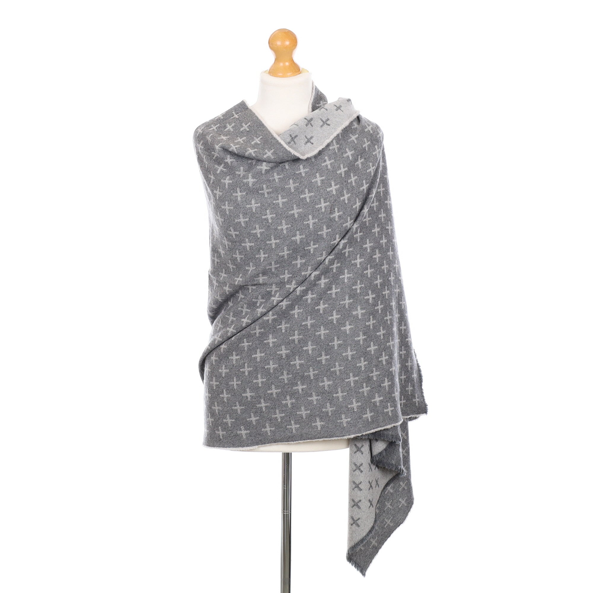 Scottish Begg & Co Grey Patterned Woven Cashmere Wrap