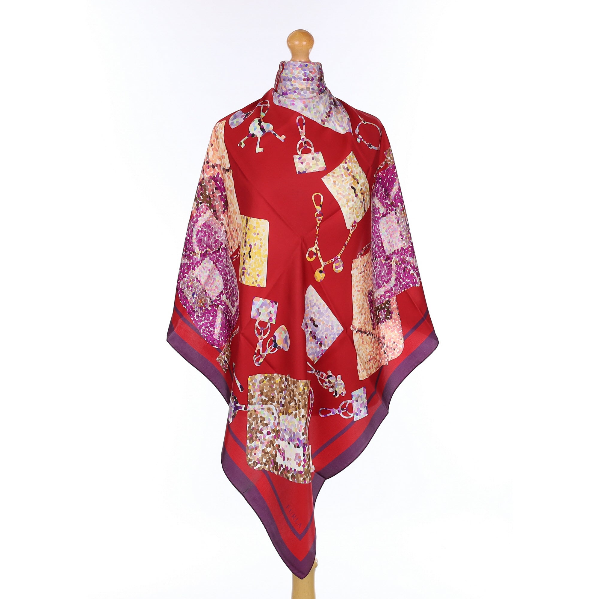 Furla Red Patterned Silk Scarf