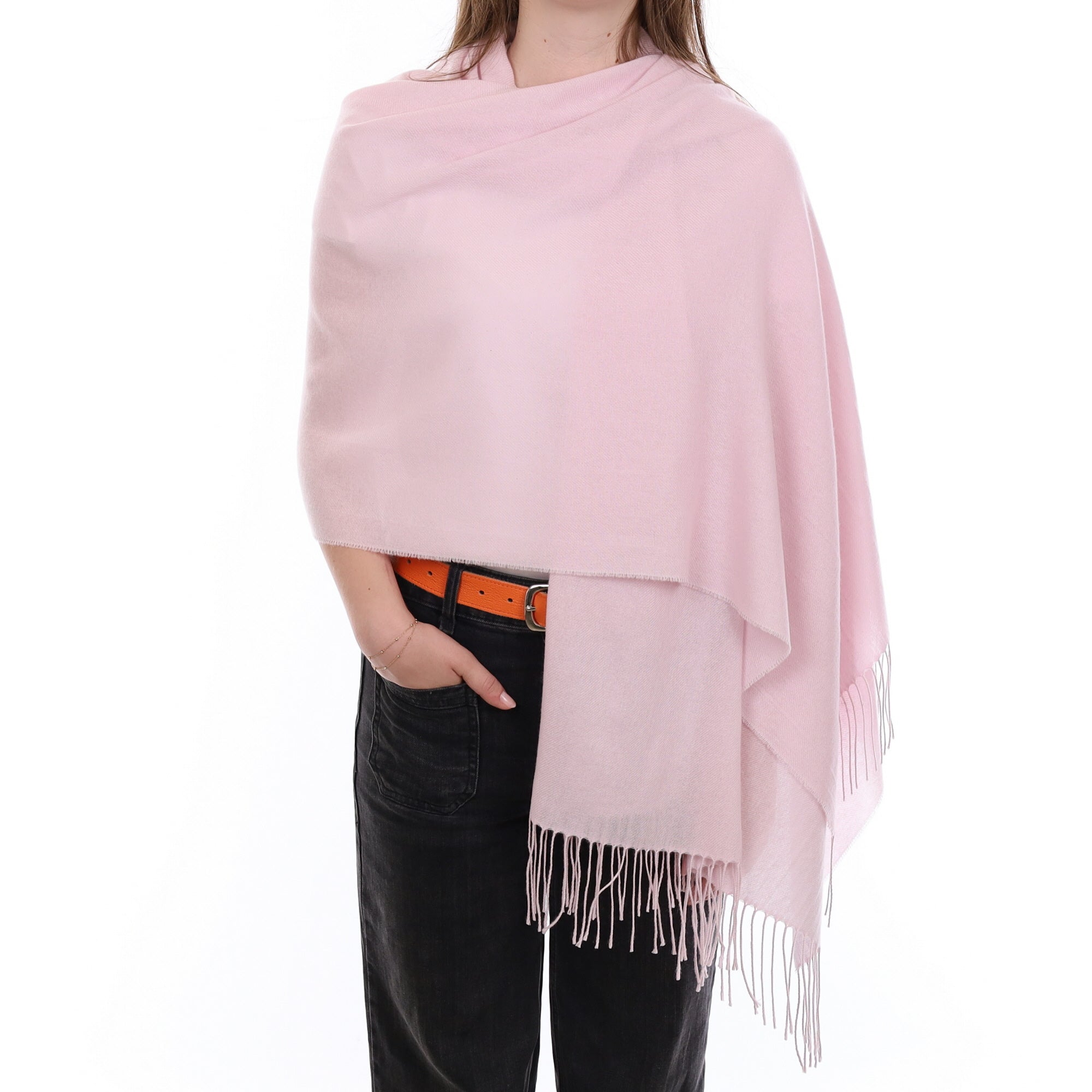 Brand New British Ice Pink Luxury Woven Cashmere Pashmina