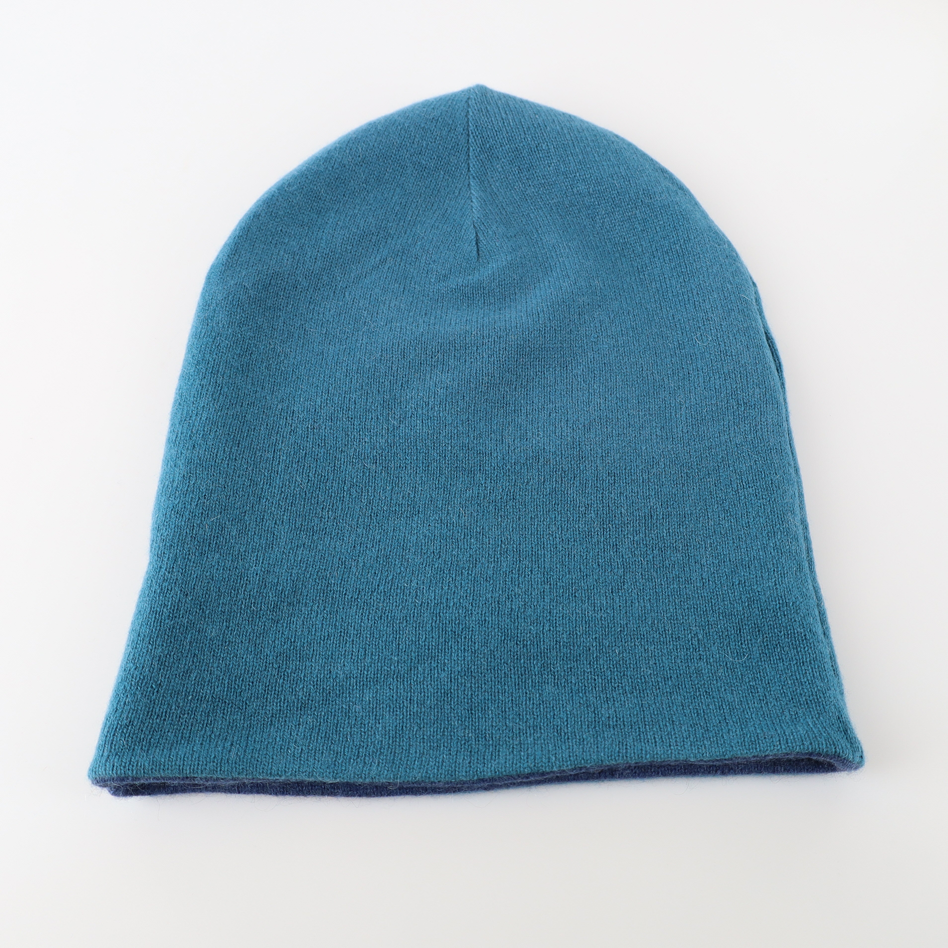Naval Blue and Ocean Green Reversible Cashmere Beanie Hat