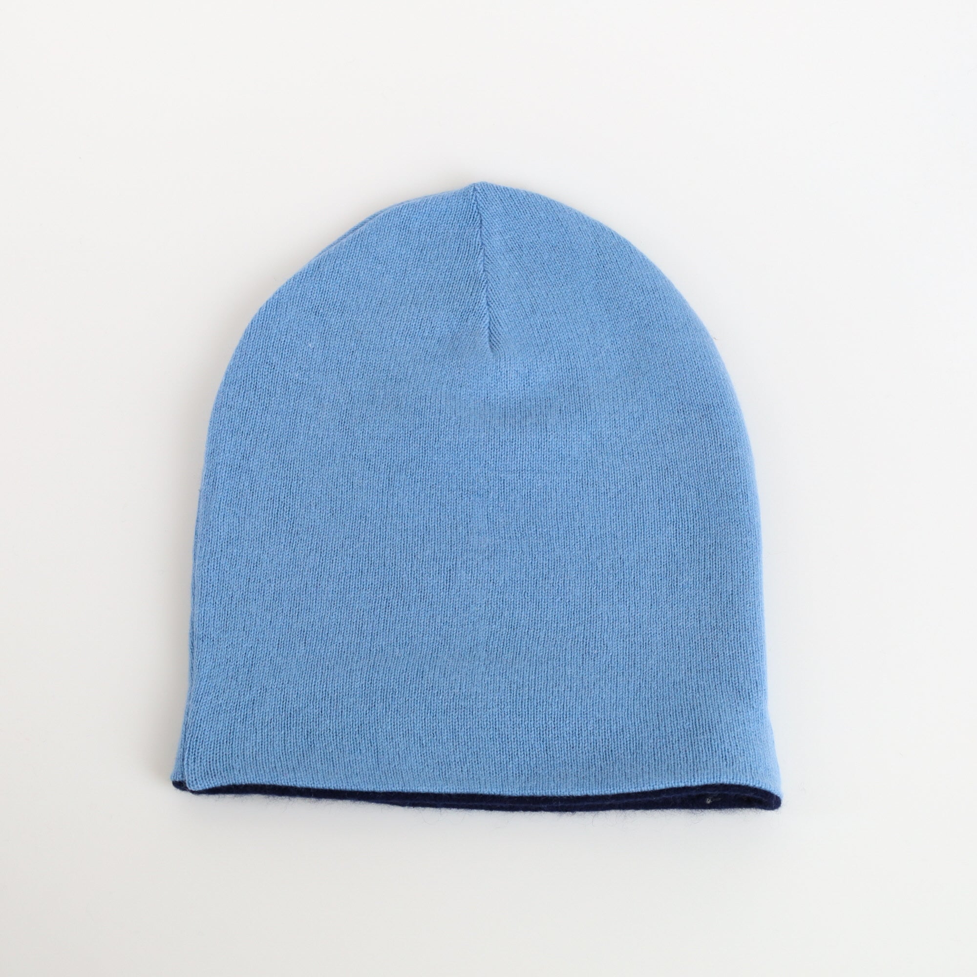 Men’s Navy and Cornflower Blue Reversible Cashmere Beanie Hat
