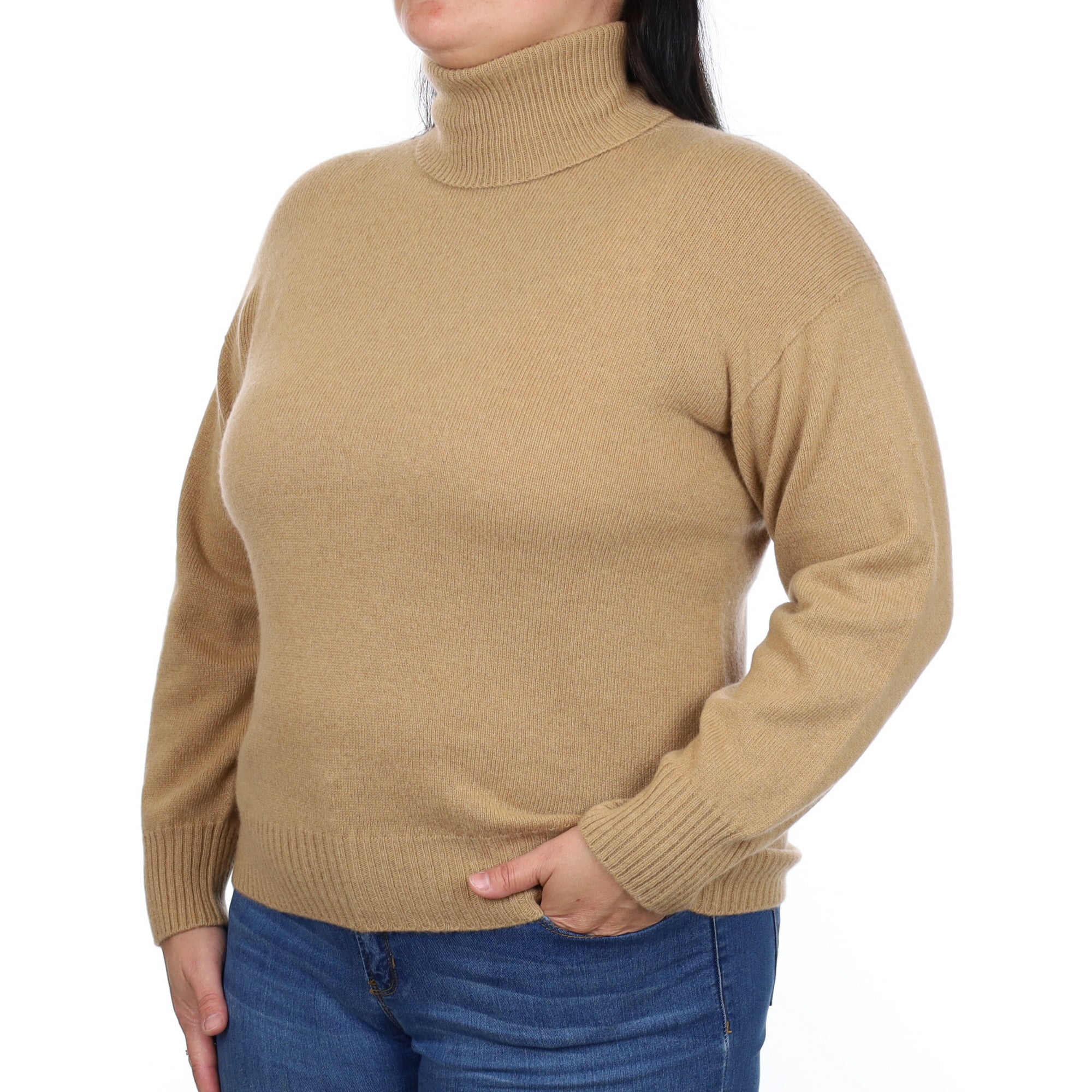 Brand New Scottish Caramel Brown Cashmere Polo Neck Jumper Large