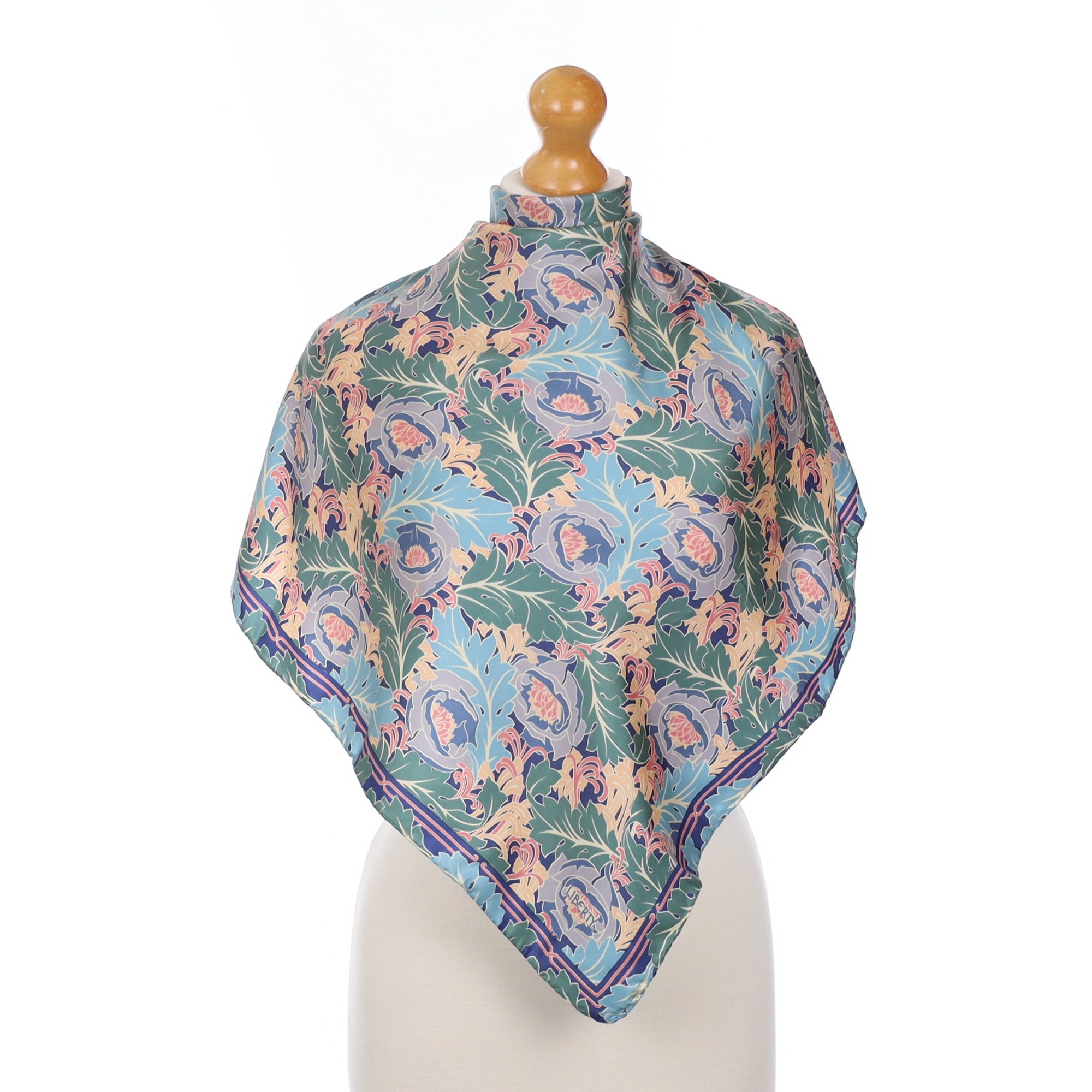 Liberty Blue and Green Patterned Silk Scarf