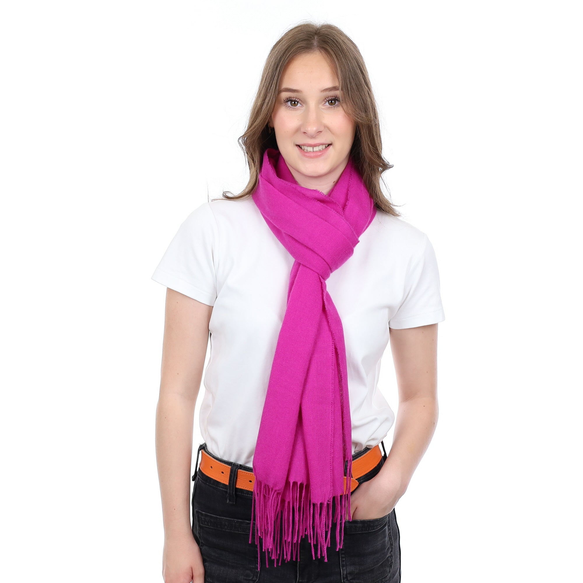 Brand New British Magenta Pink Luxury Woven Cashmere Wrap