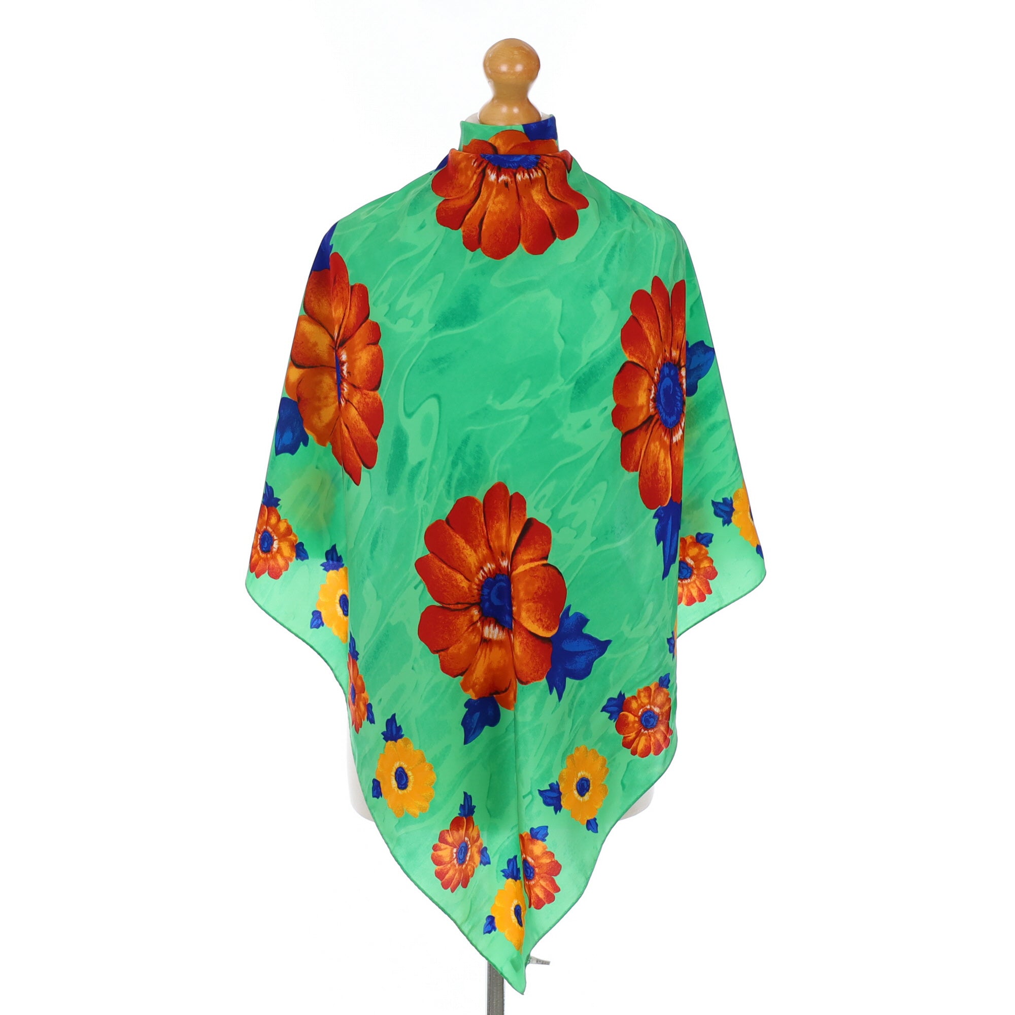 Italian Green Flower Design Silk Scarf