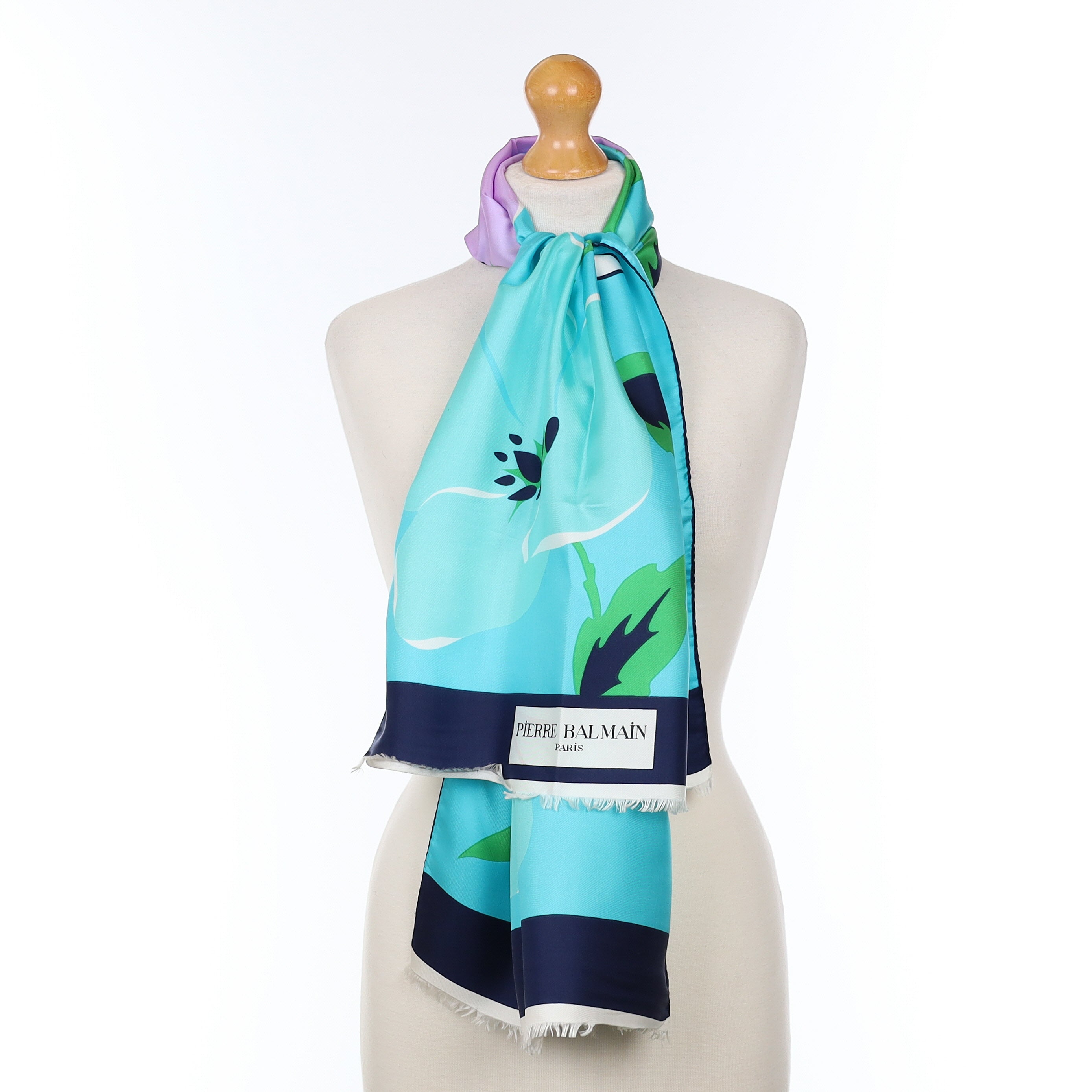 Brand New Boxed Balmain Aquamarine Blue Floral Vintage Silk Scarf