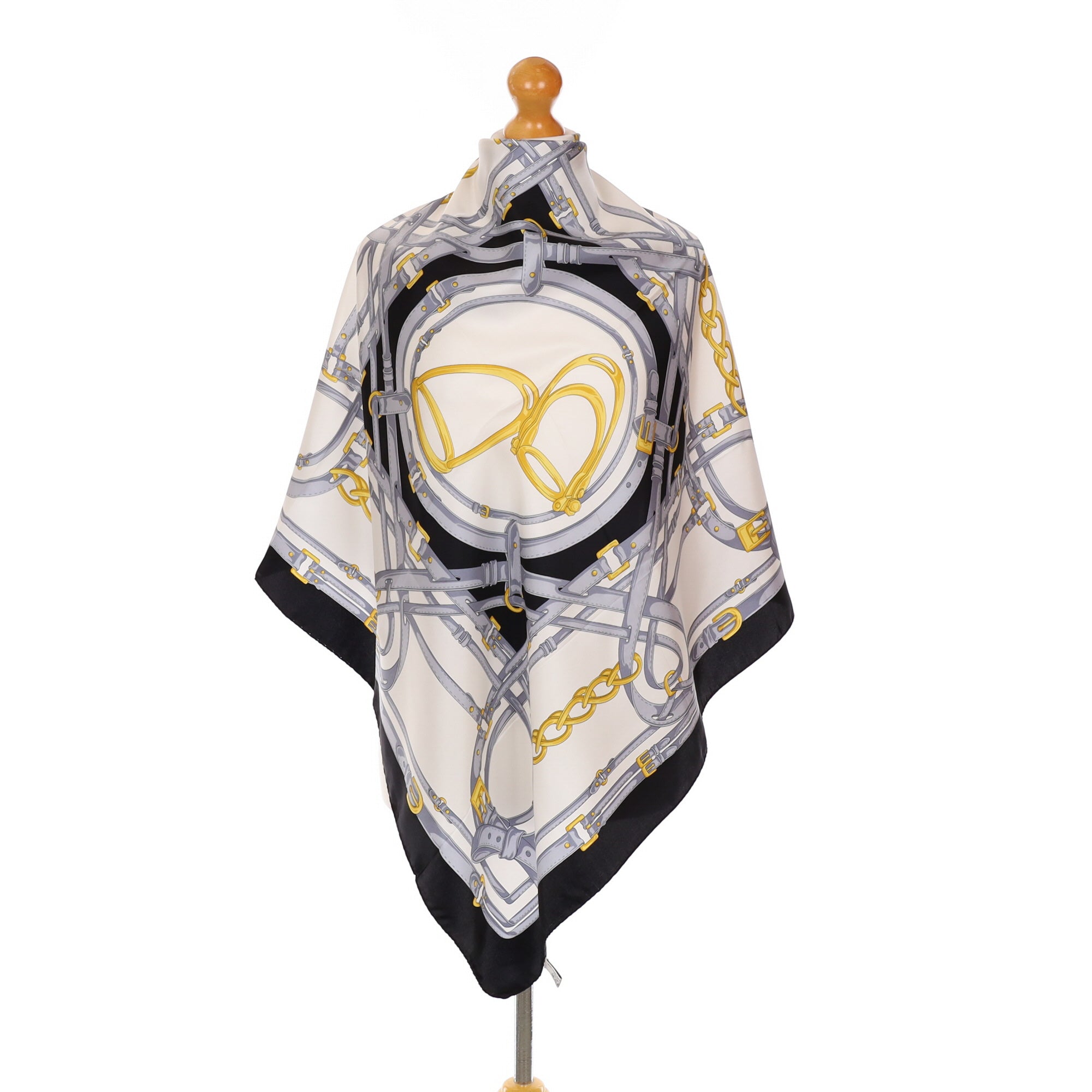 Equestrian Black, Grey and White Silk Scarf