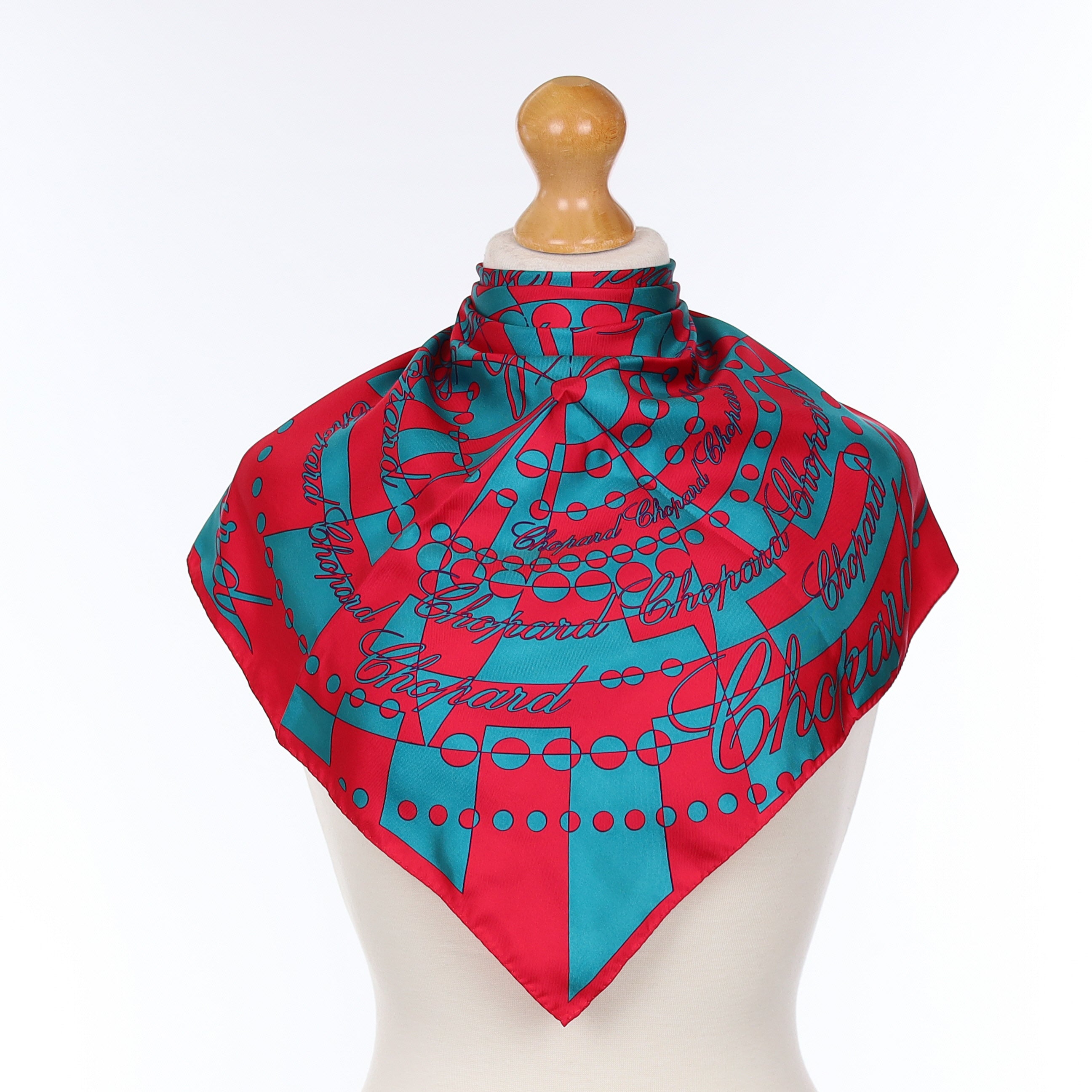 Brand New Boxed Chopard Pink And Blue Abstract Silk Scarf
