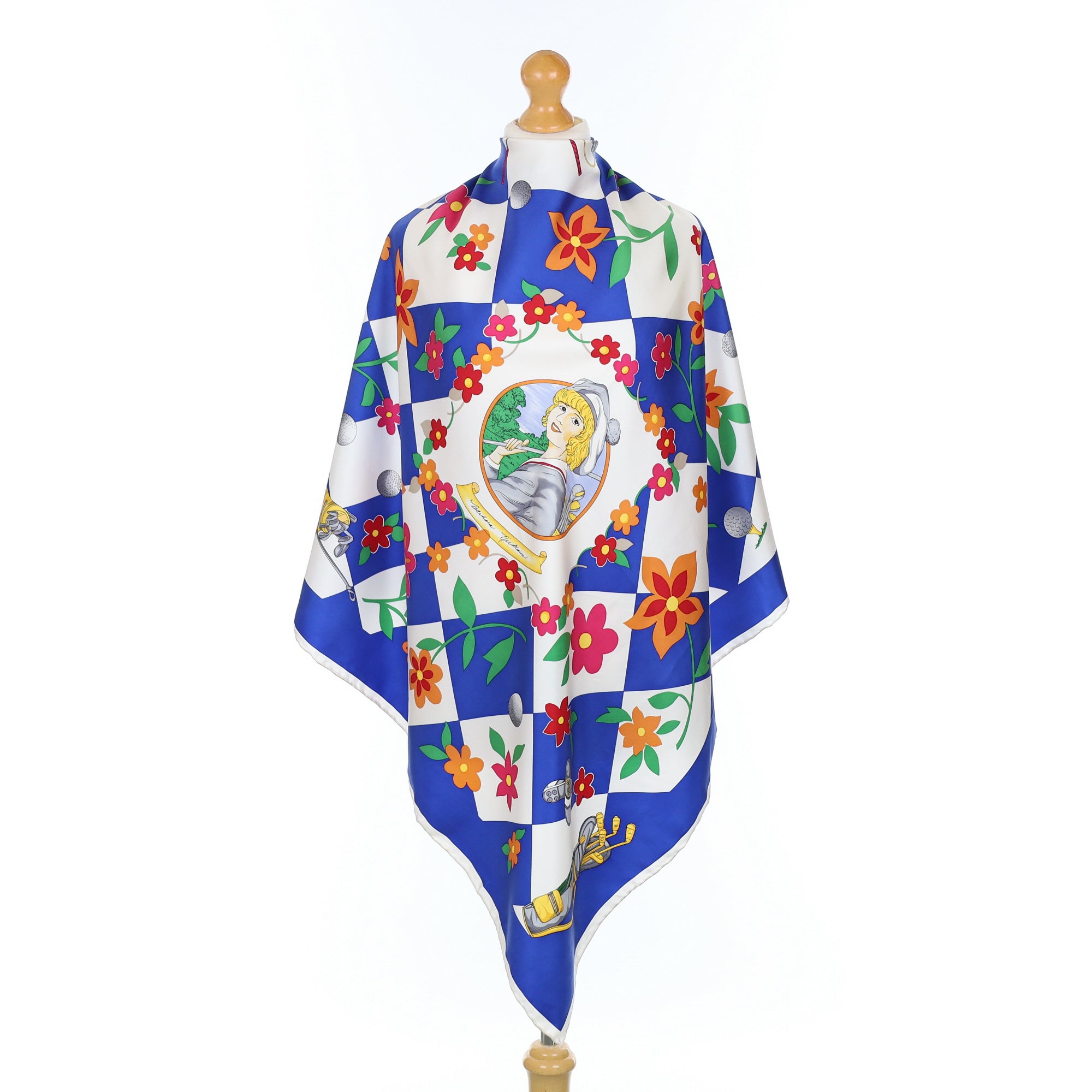 Blue and White Vintage Silk Scarf
