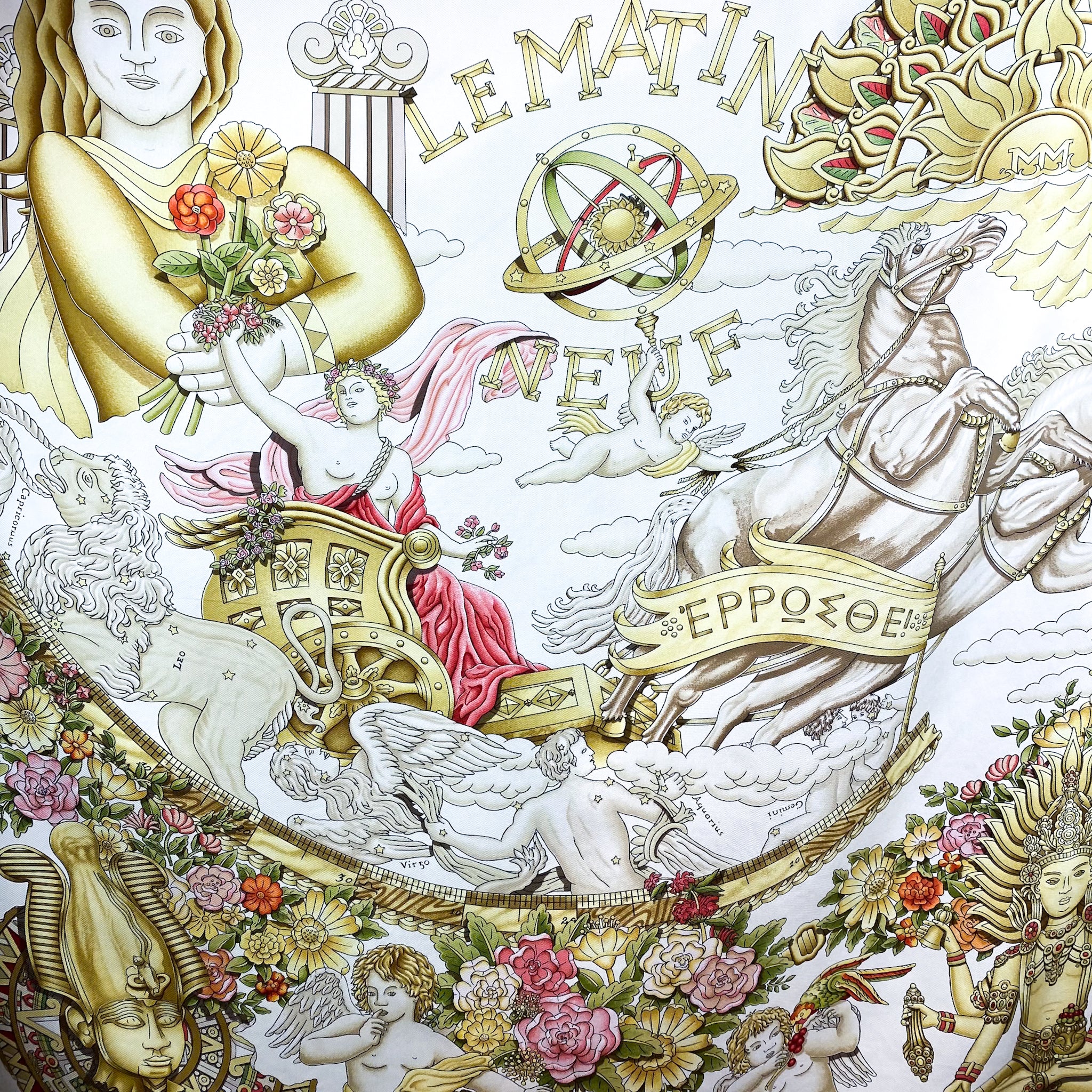 Boxed Hermes Le Matin Neuf Vintage Silk Scarf