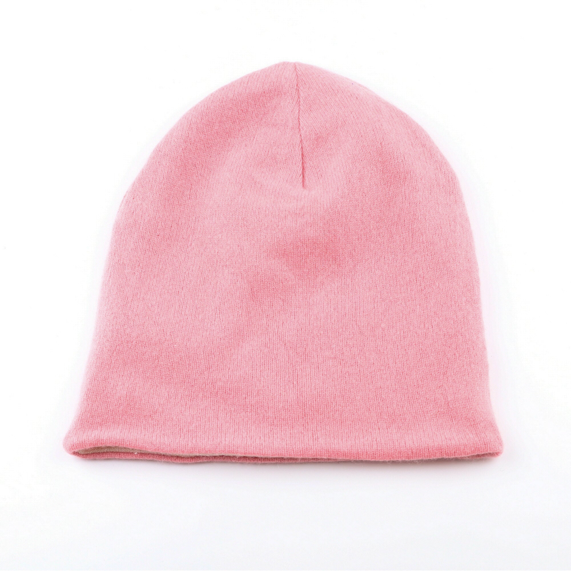 Coral Pink and Oyster Reversible Cashmere Beanie Hat