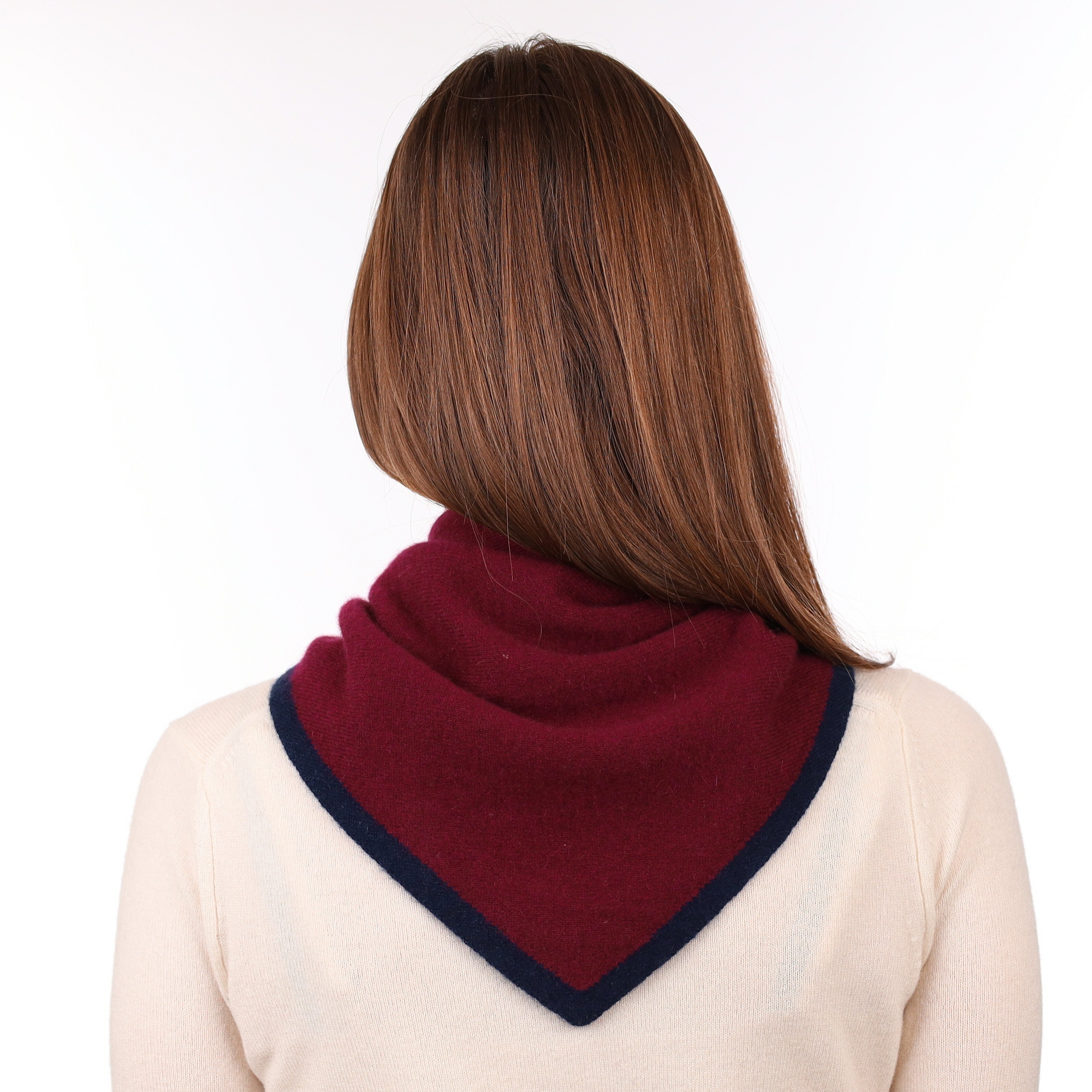 Brand New Rich Wine and Navy Recycled Cashmere Triangle Scarf