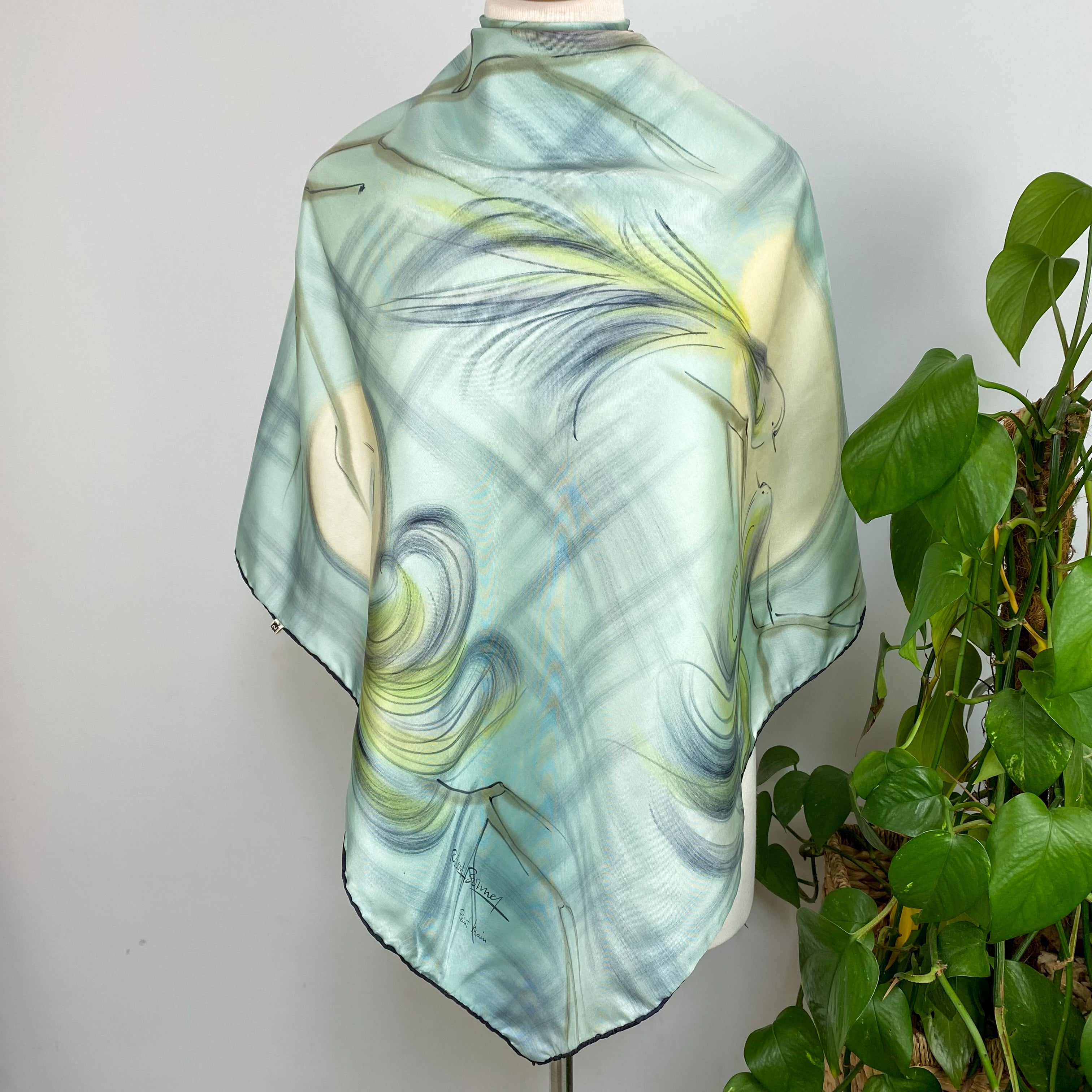 Stunning Bird Design French Vintage Silk Scarf