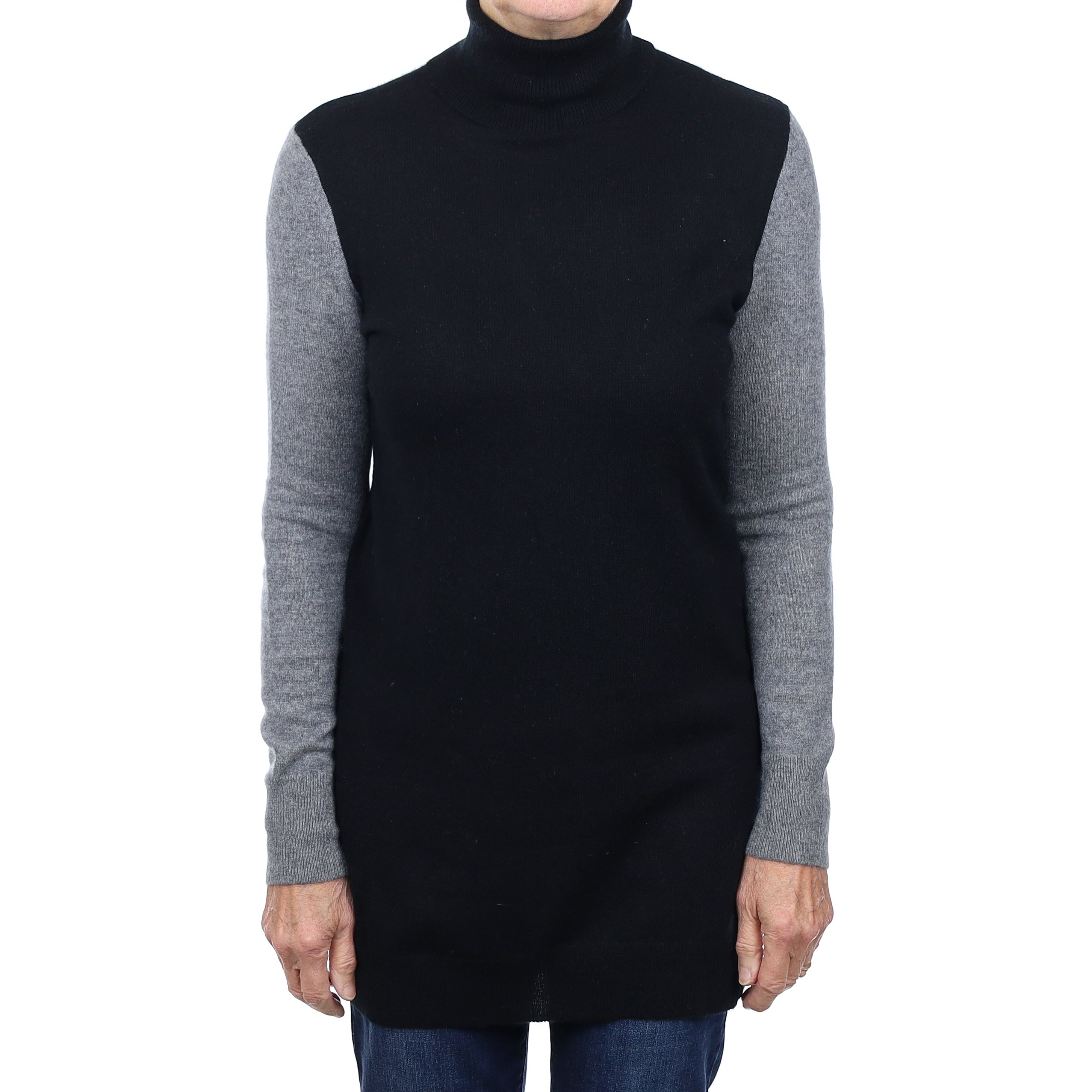 Black and Grey Cashmere Polo Neck Tunic Medium