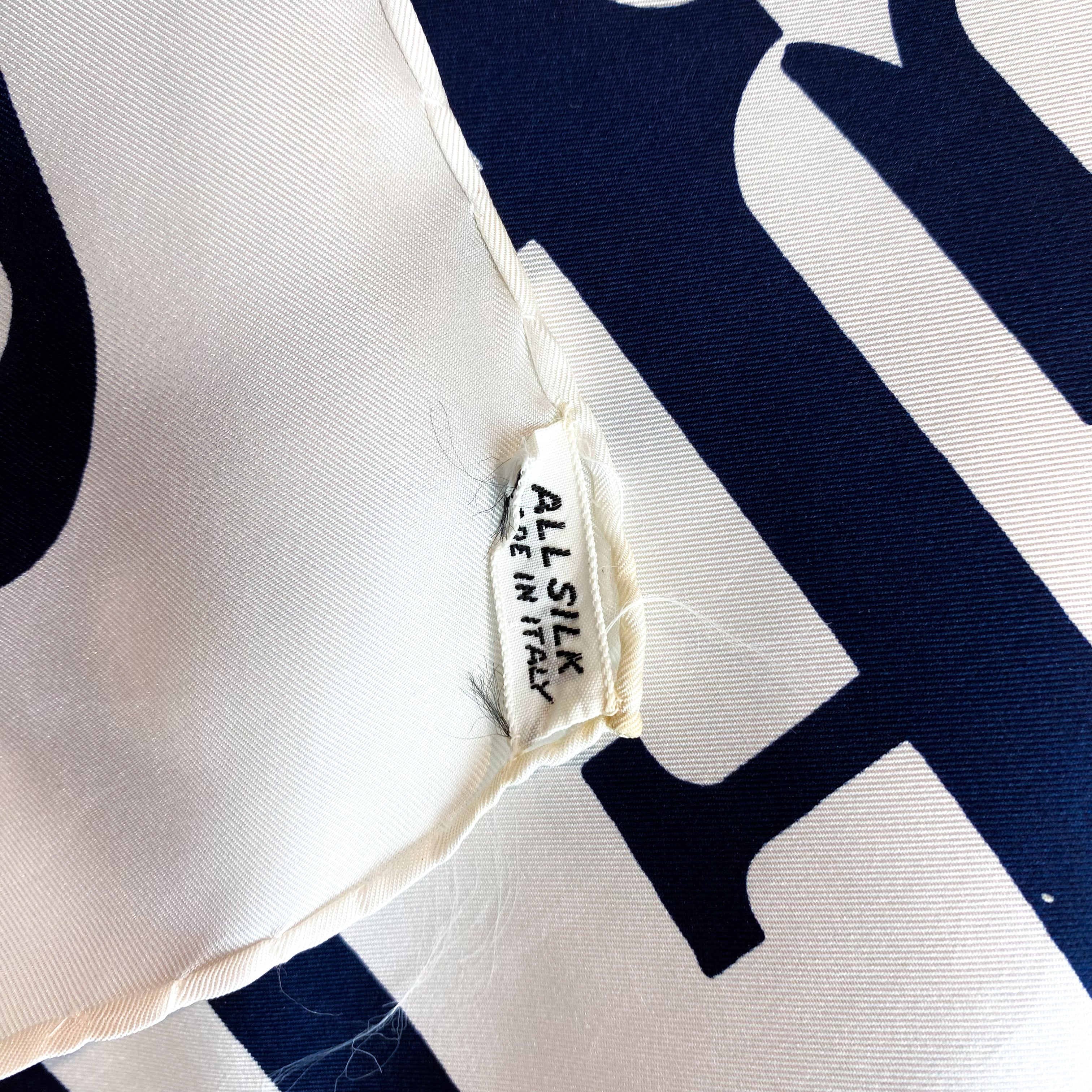 Navy and White Jaeger Vintage Silk Scarf
