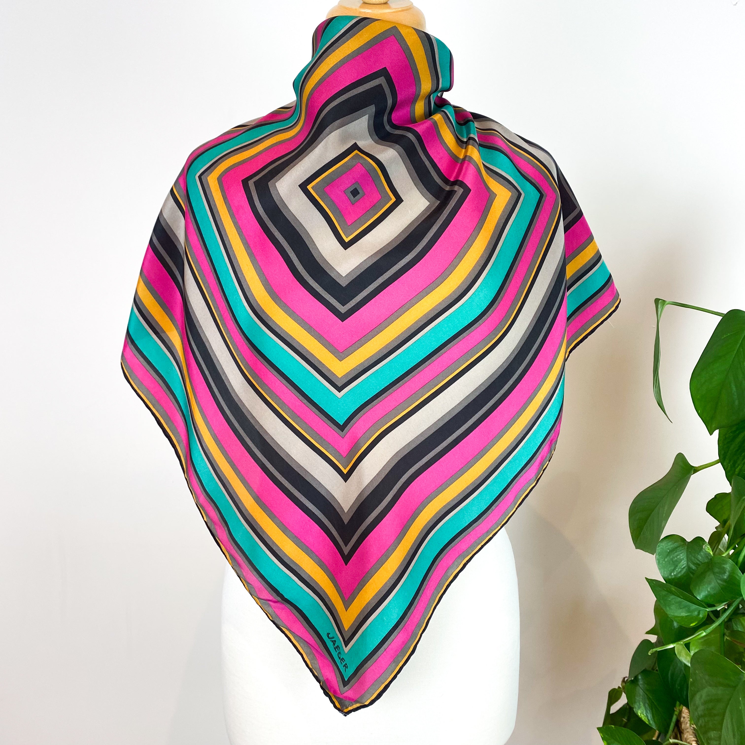 Jaeger Striped Vintage Silk Scarf