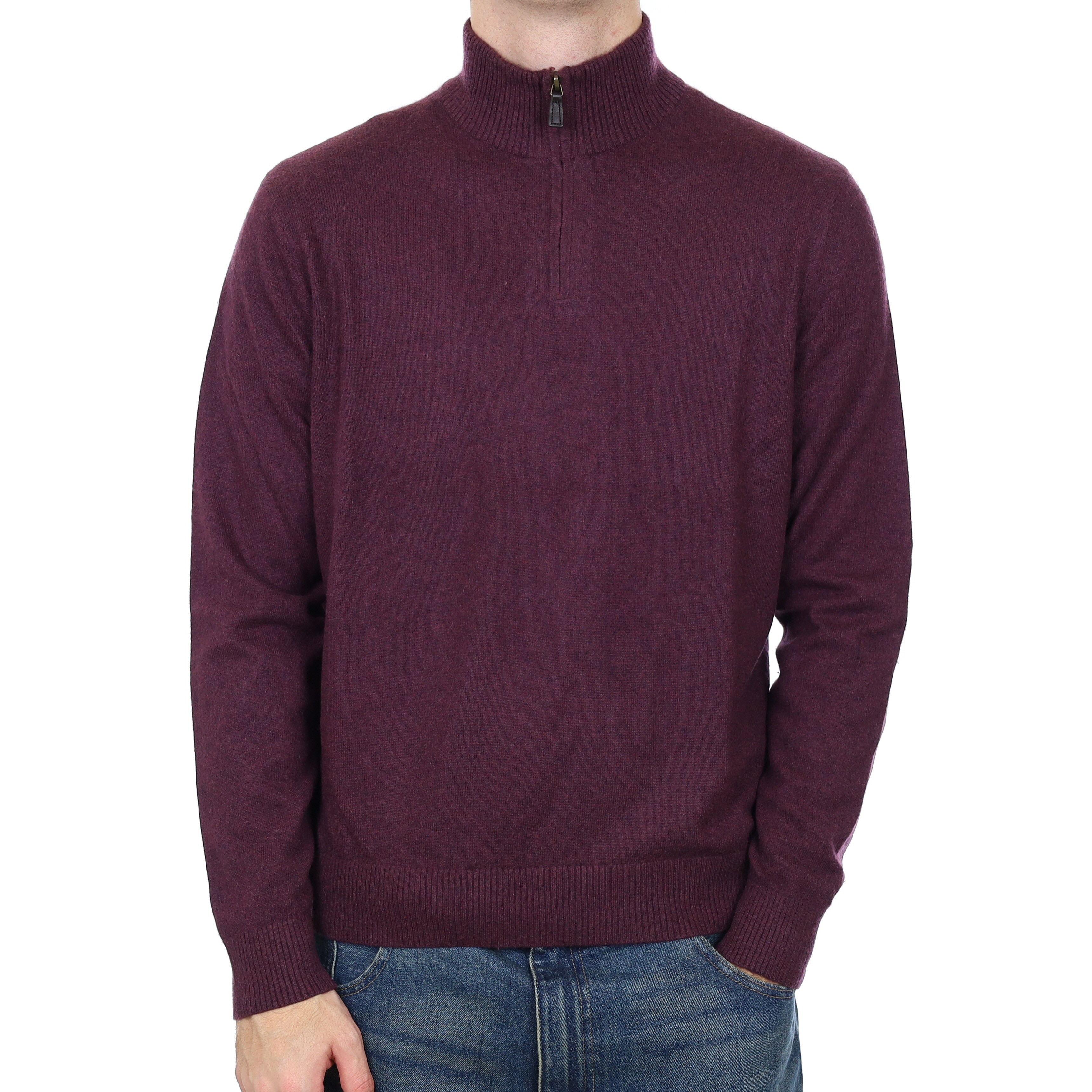 Men’s Bramble Purple Cashmere 1/4 Zip Jumper Large