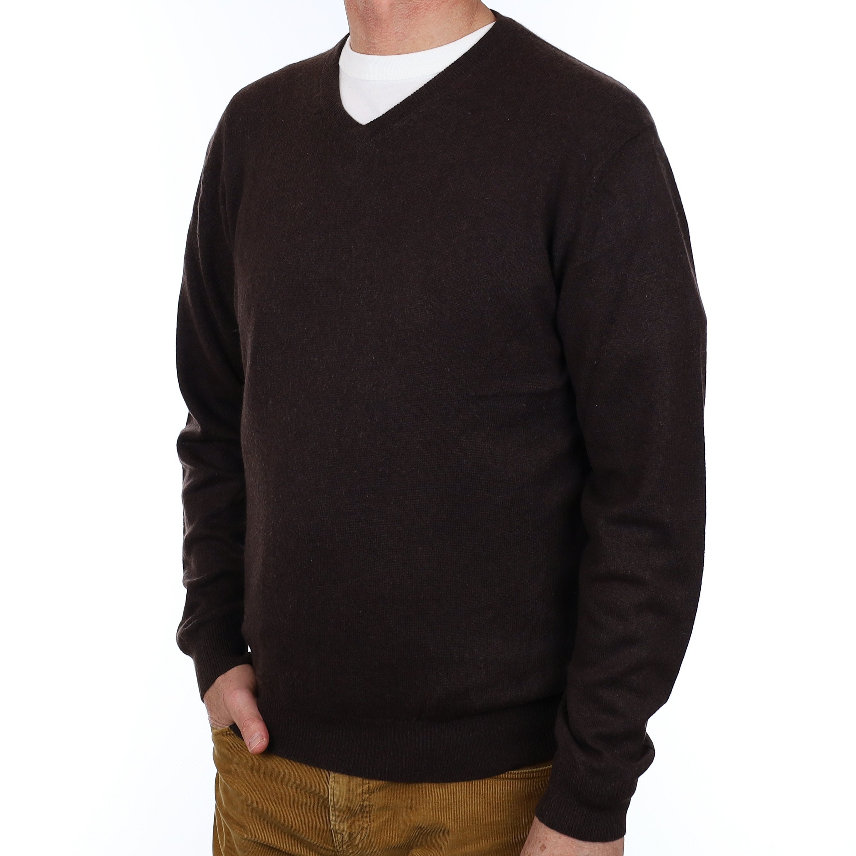 Men’s Bitter Chocolate Cashmere V Neck Jumper Extra Large