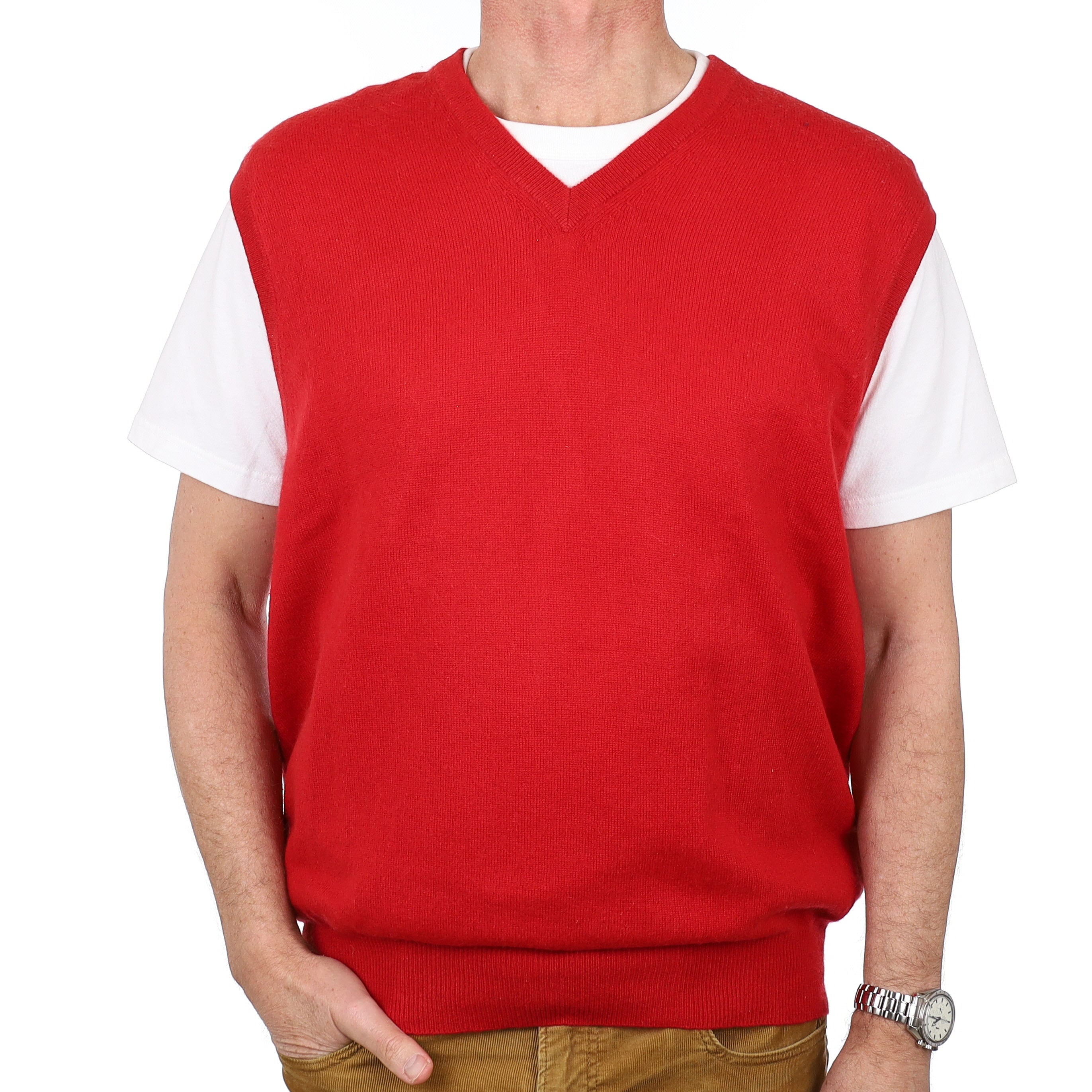Men’s Postie Red Cashmere V Neck Tank Top Extra Large/Tall