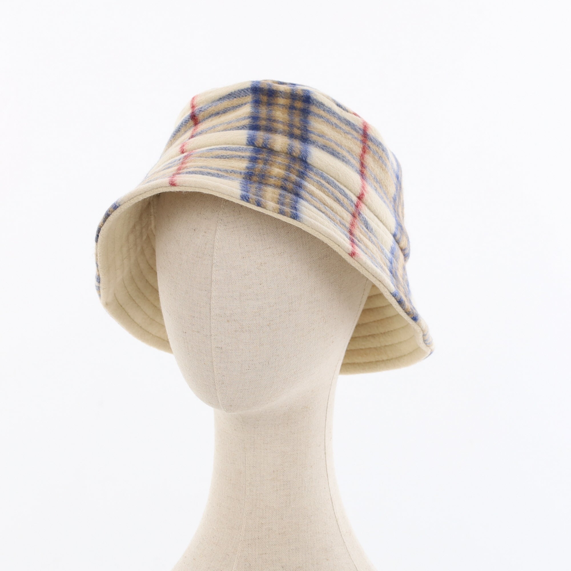 Unisex Ivory Checked Reversible Cashmere Bucket Hat Men’s - M Women’s - L