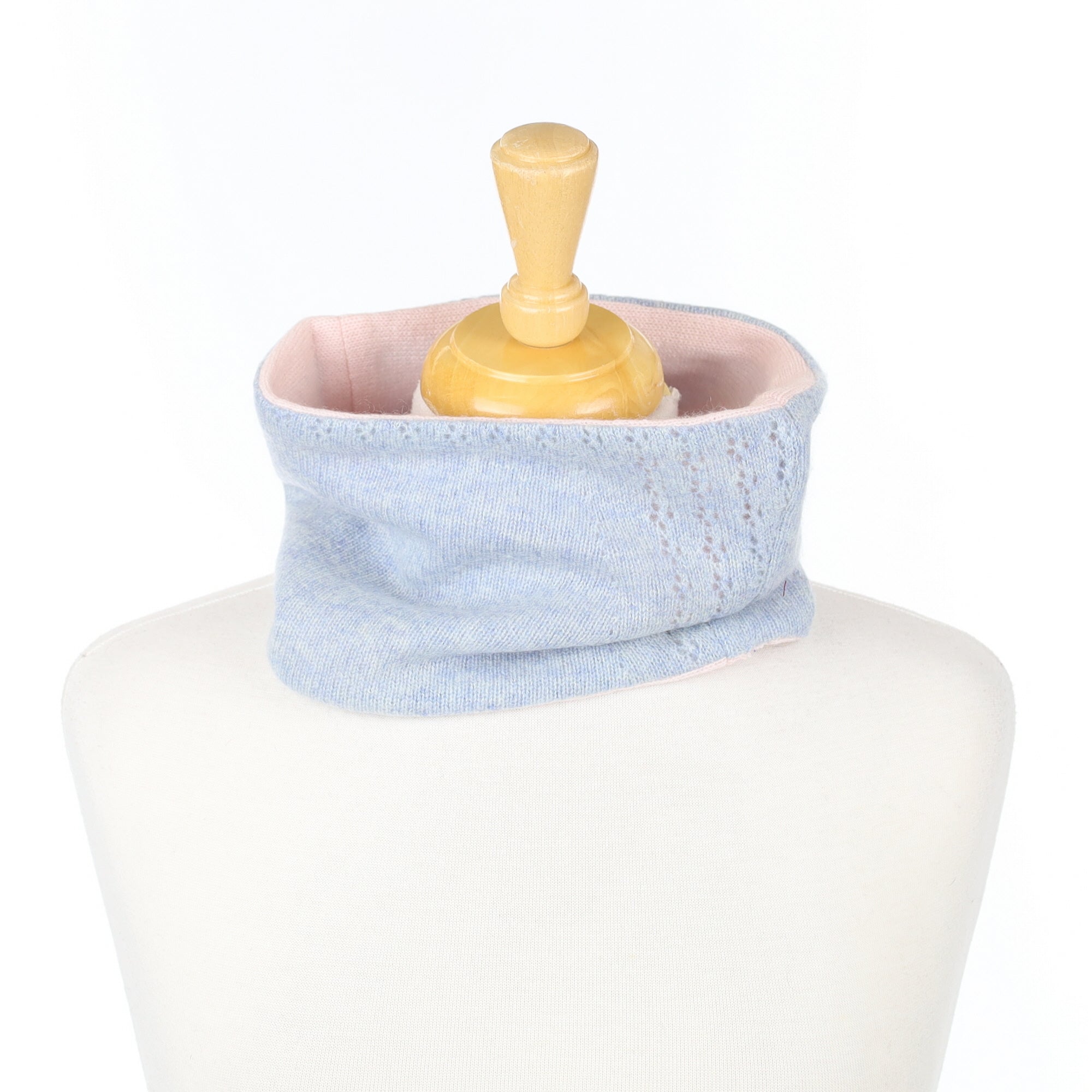 Blue Lace Knit and Pale Pink Neck Warmer