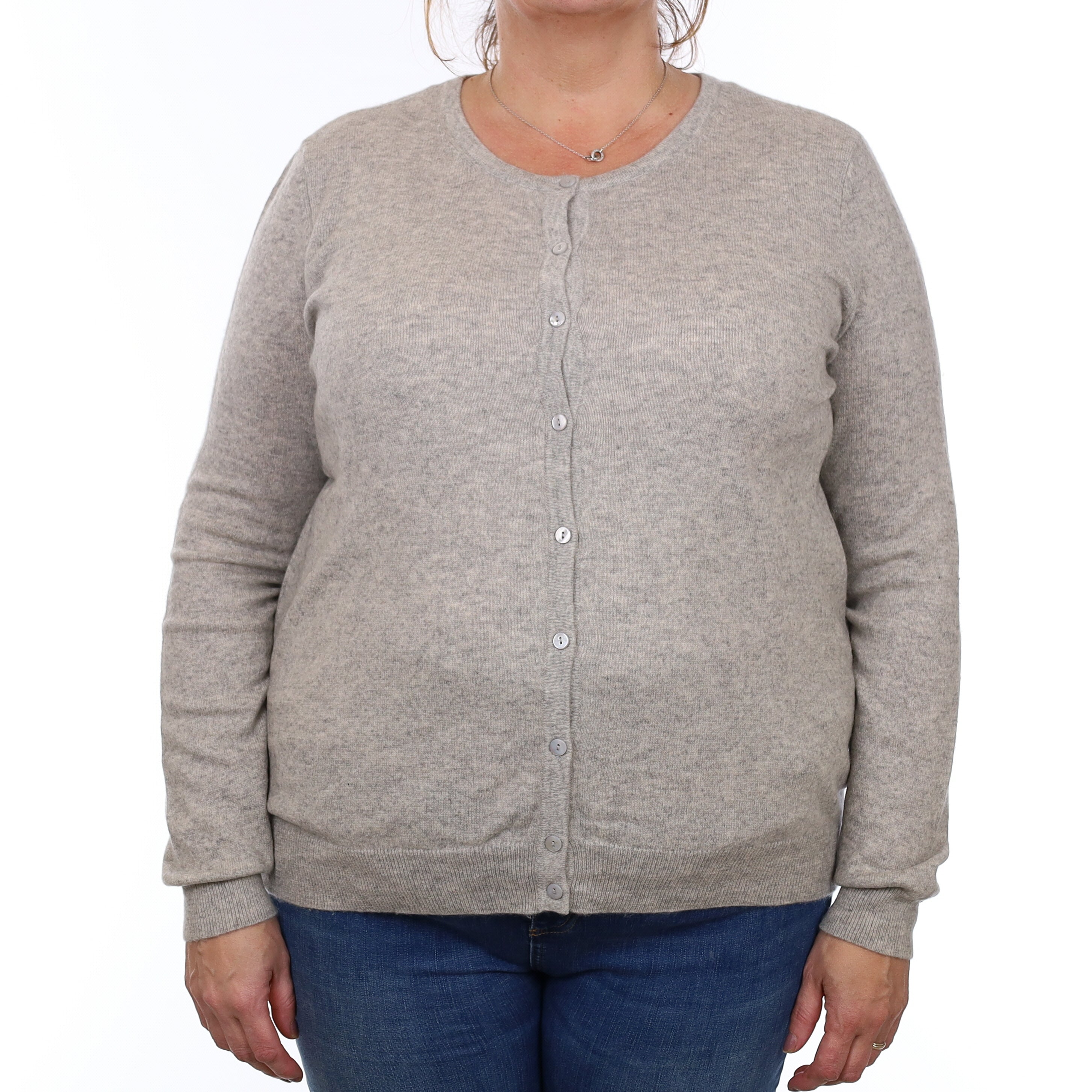 Smoke Grey Cashmere Crew Neck Cardigan Extra Extra Large