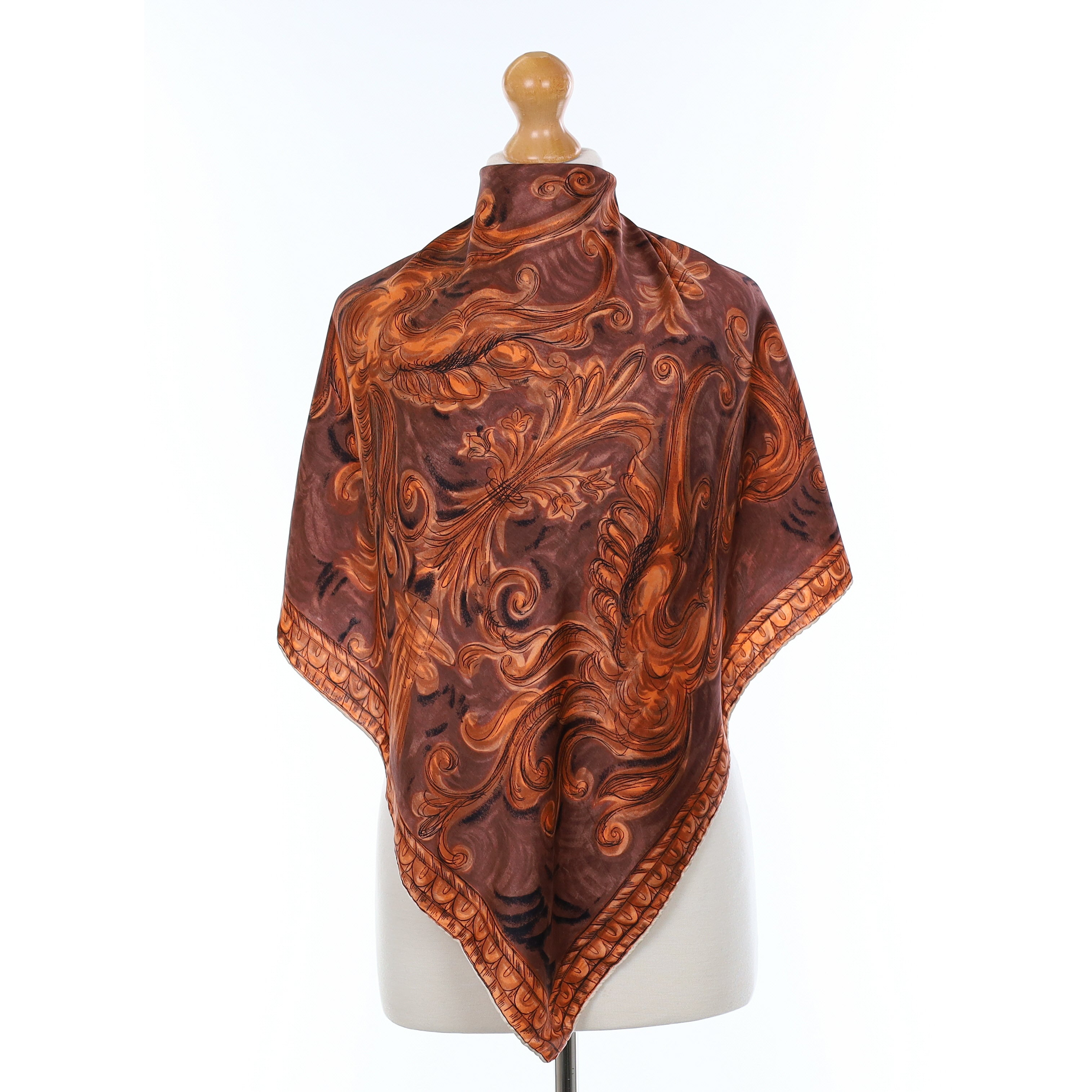1960’s Artistic Orange And Brown Vintage Silk Scarf