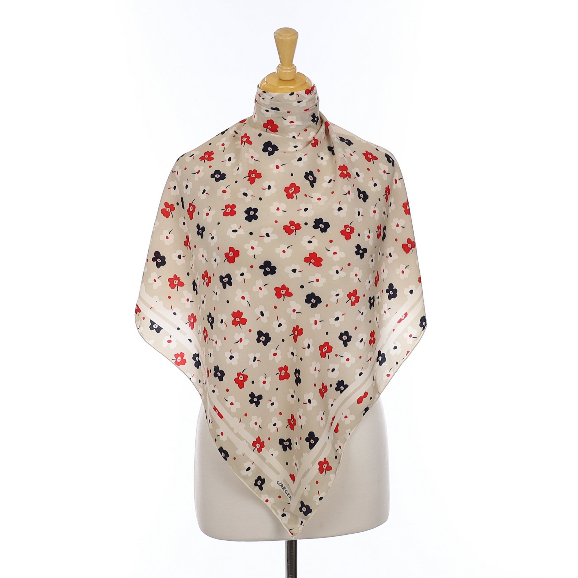 Jaeger Cream Floral Vintage Silk Scarf