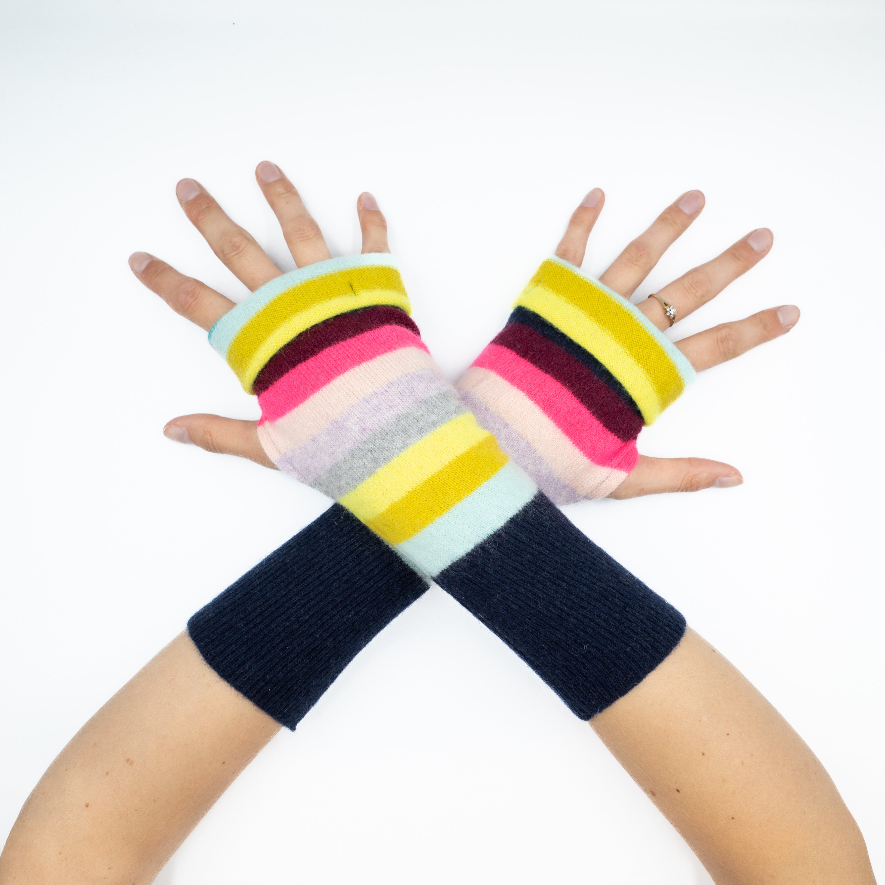 Multicoloured Striped Fingerless Gloves