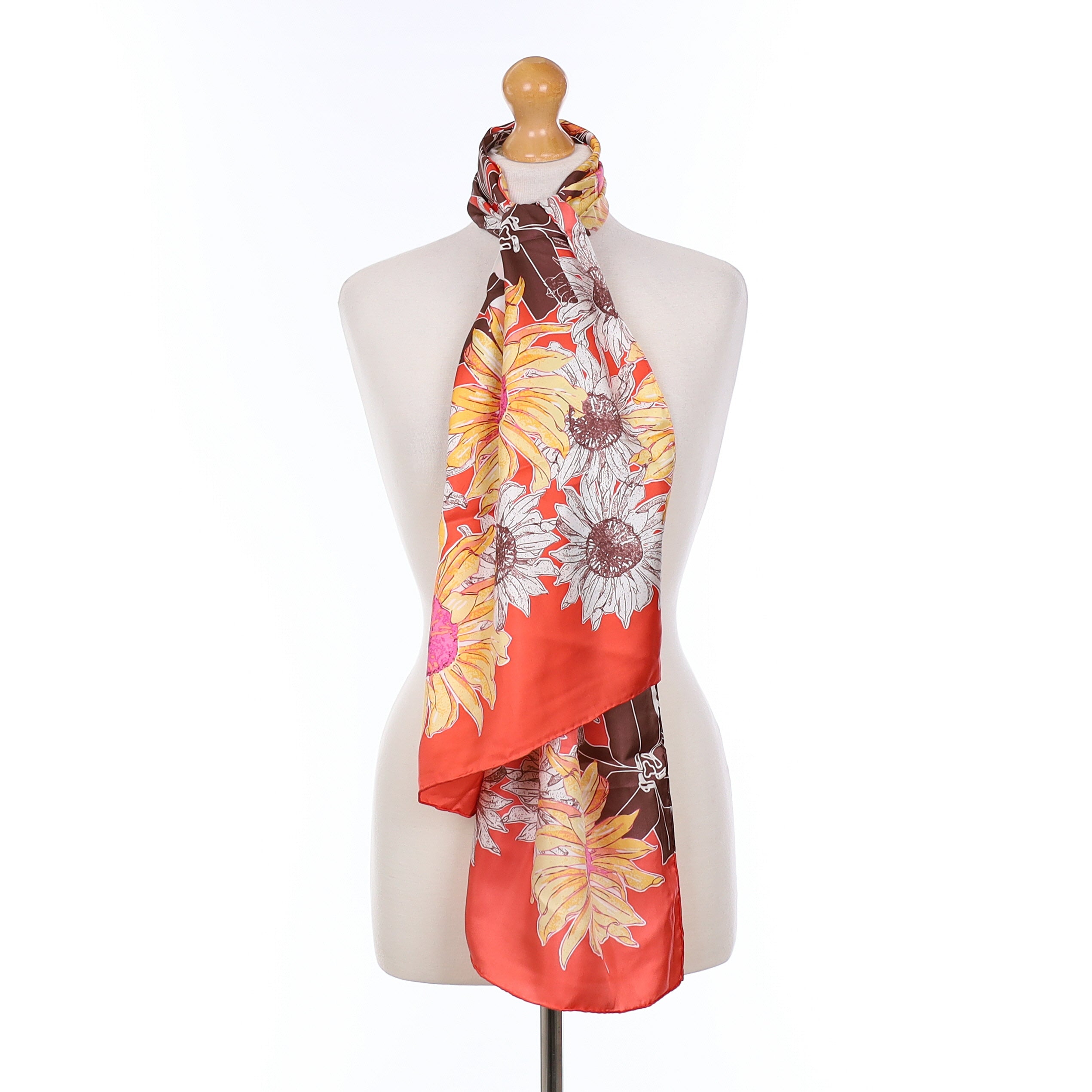 Brand New Red Sunflower Floral Silk Scarf