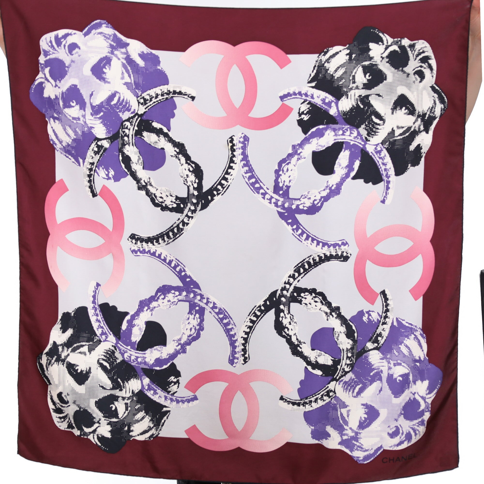 Designer Chanel Lion and Links Silk Scarf