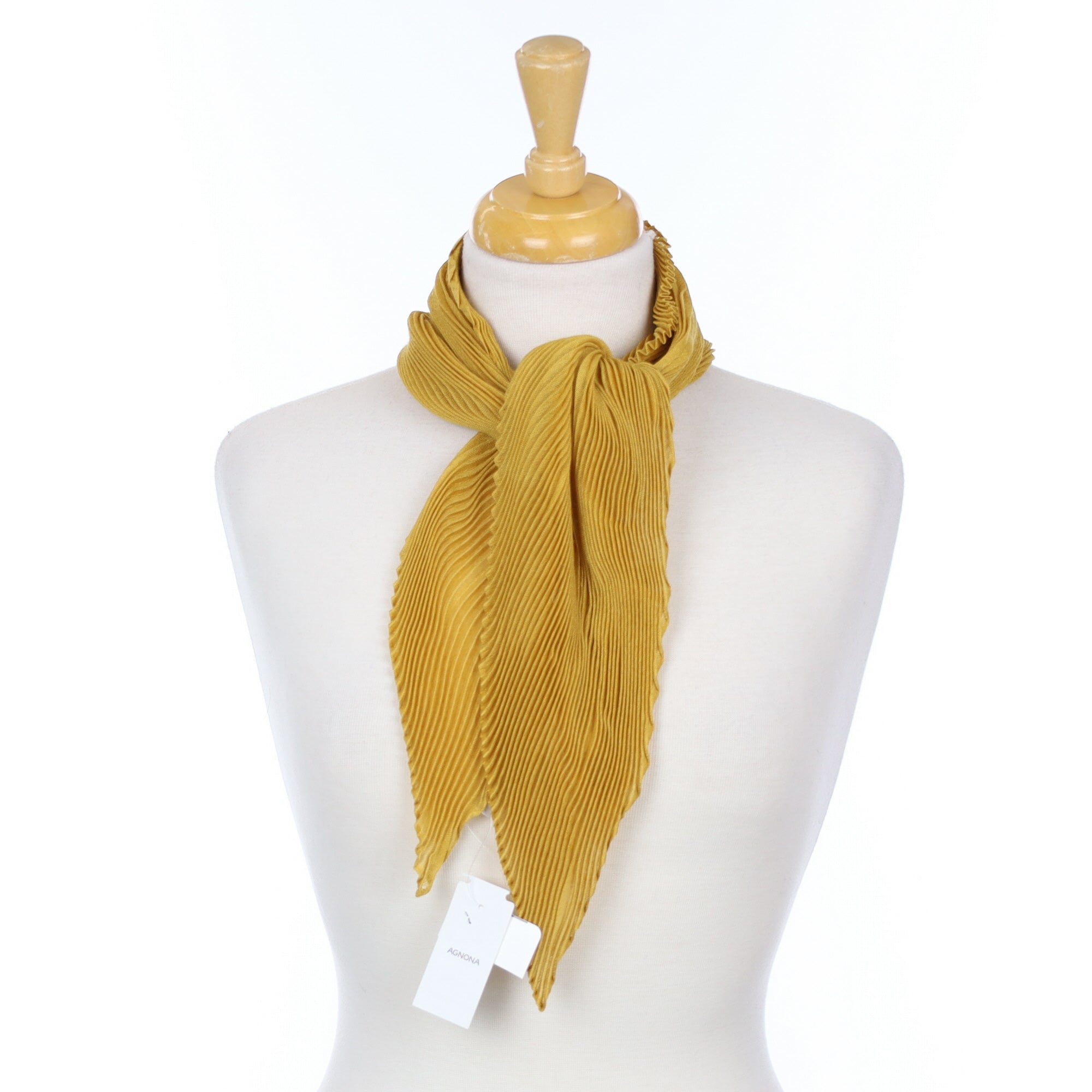 Brand New Agnona Pleated Yellow Cashmere Silk Scarf