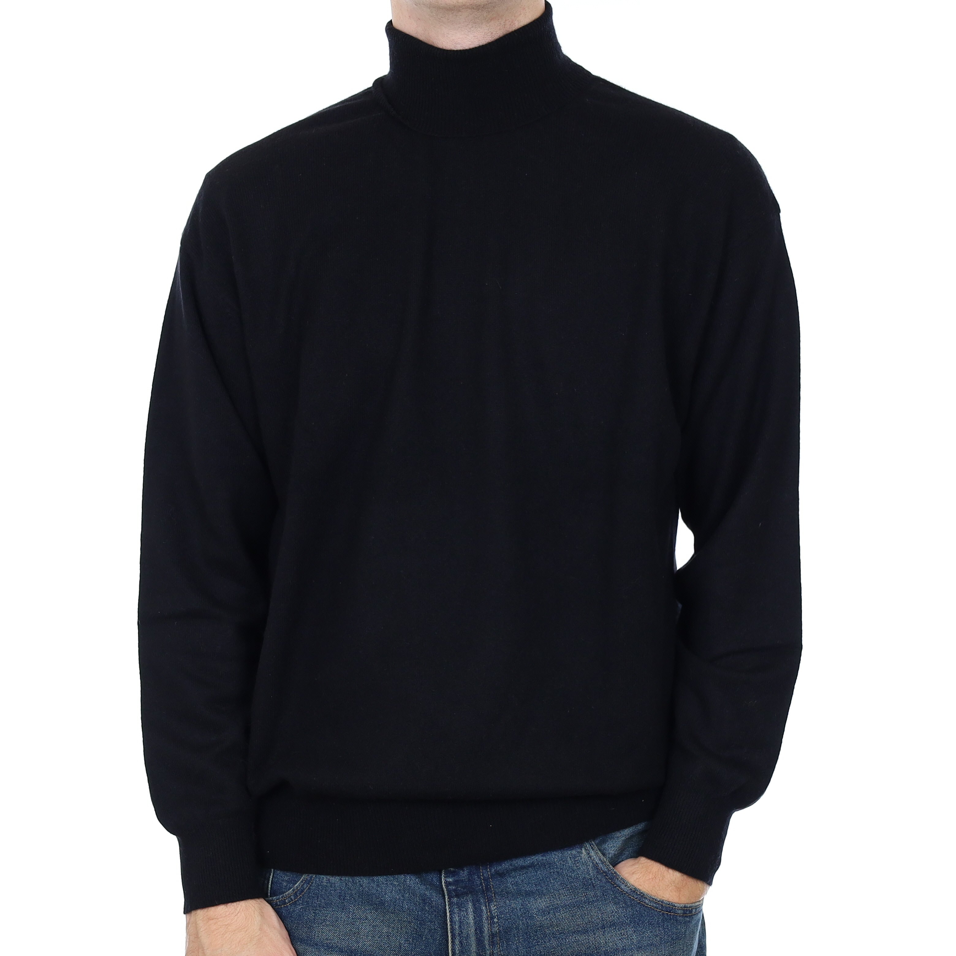 Men’s Black Cashmere Polo Neck Jumper Large