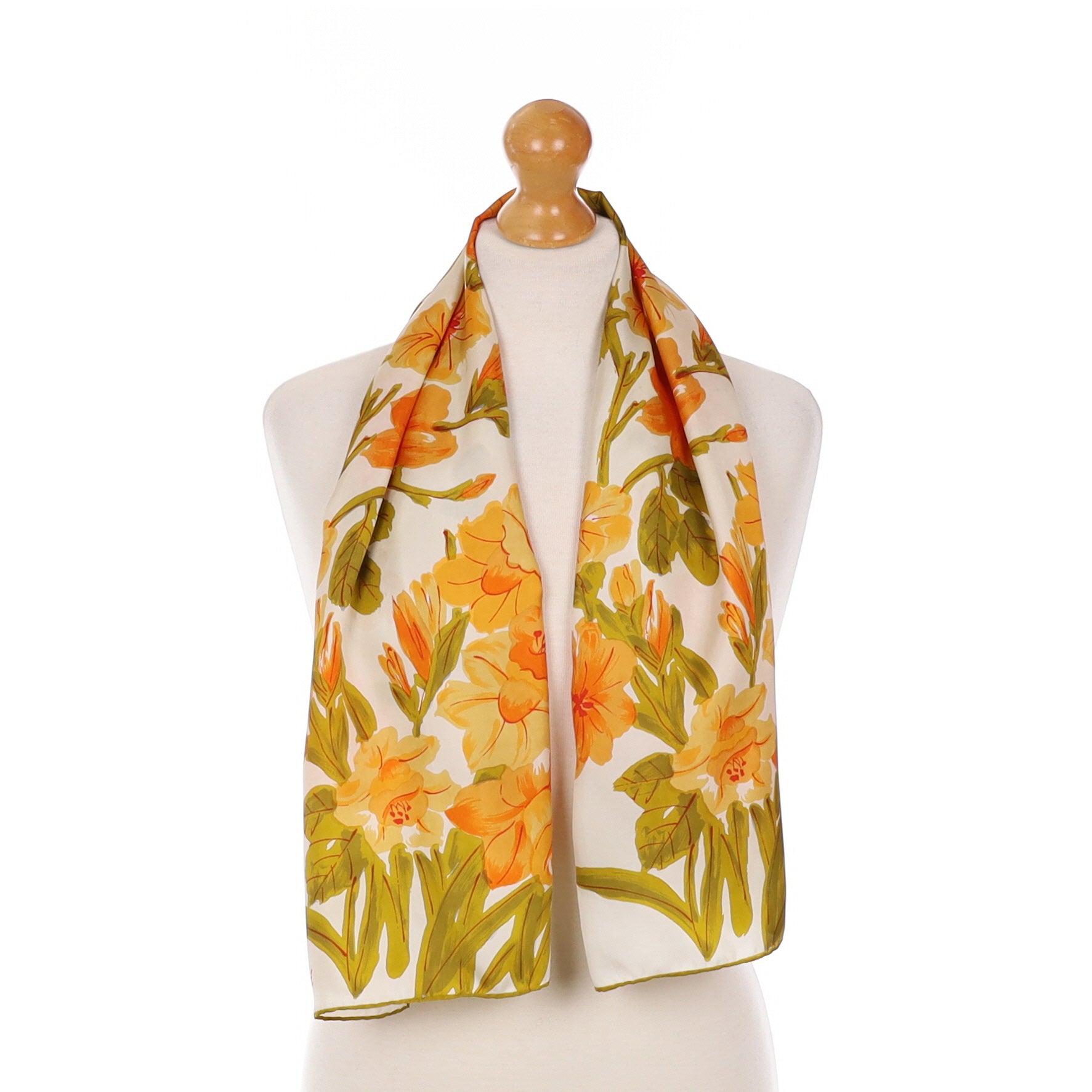 Shanghai Floral Orange and Green Vintage Silk Scarf