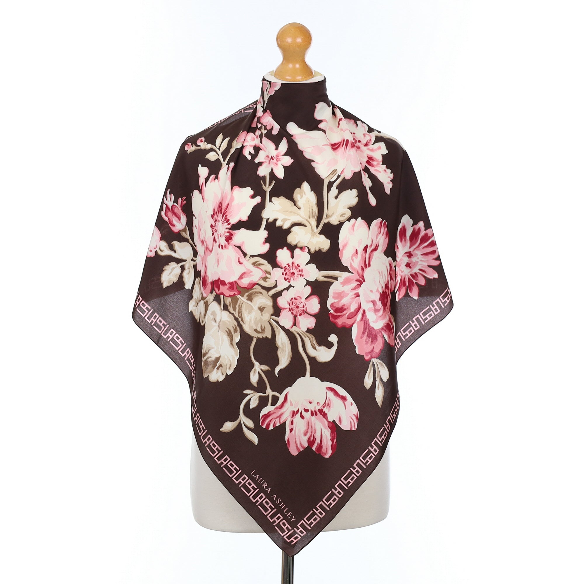 Laura Ashley Brown and Pink Floral Vintage Silk Scarf