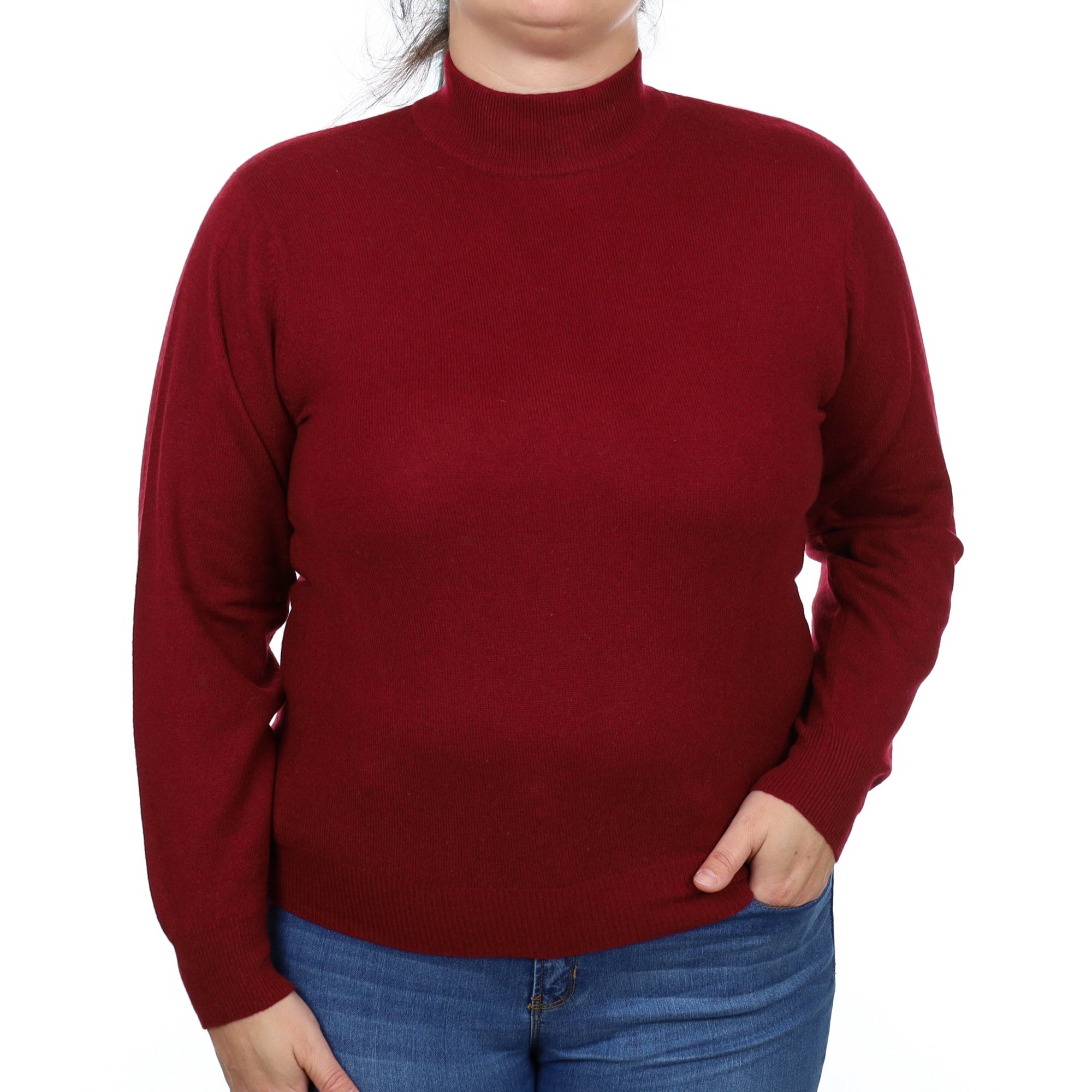 Burgundy Red Cashmere Turtle Neck Jumper Large