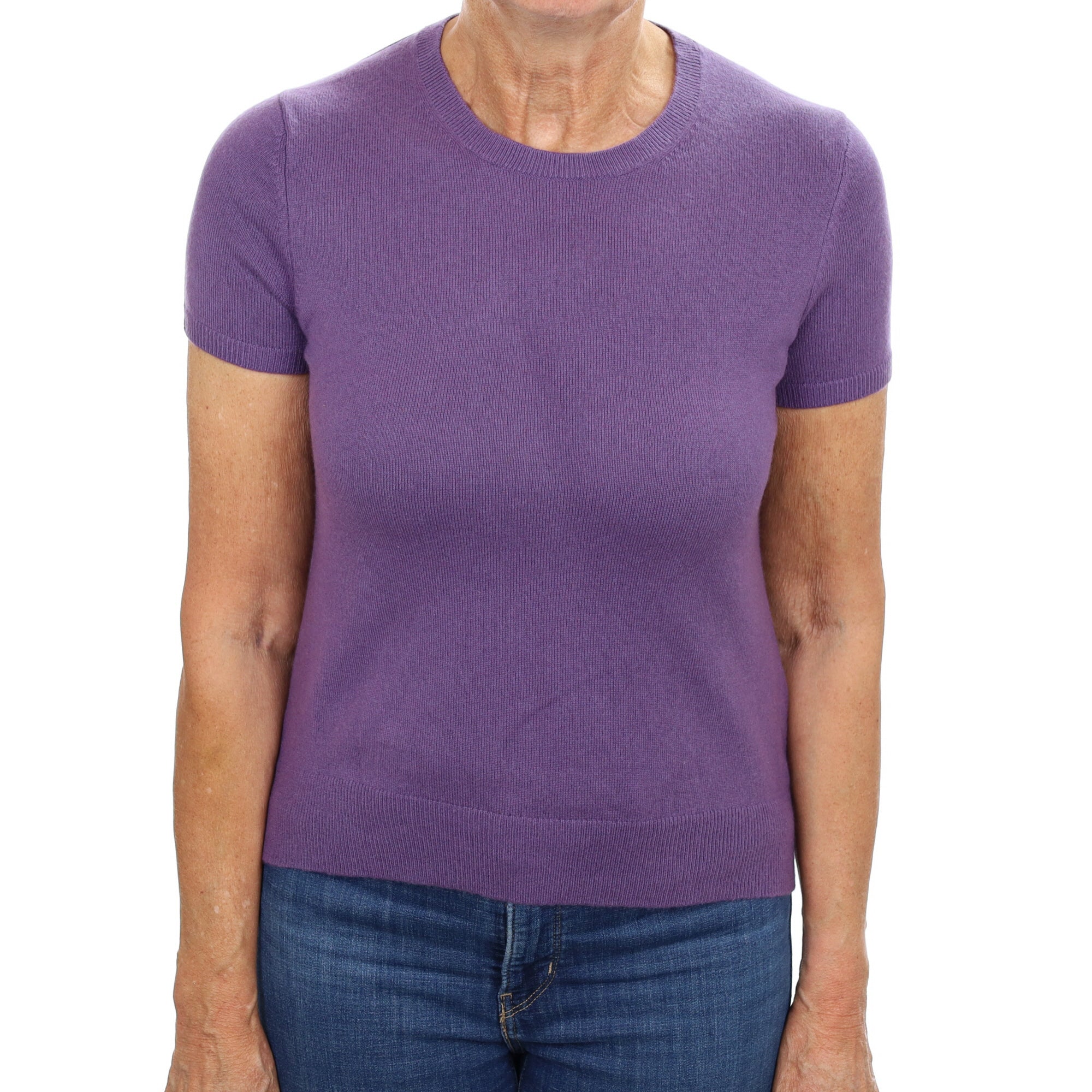 Grape Purple Cashmere Crew Neck Short Sleeved Jumper Medium