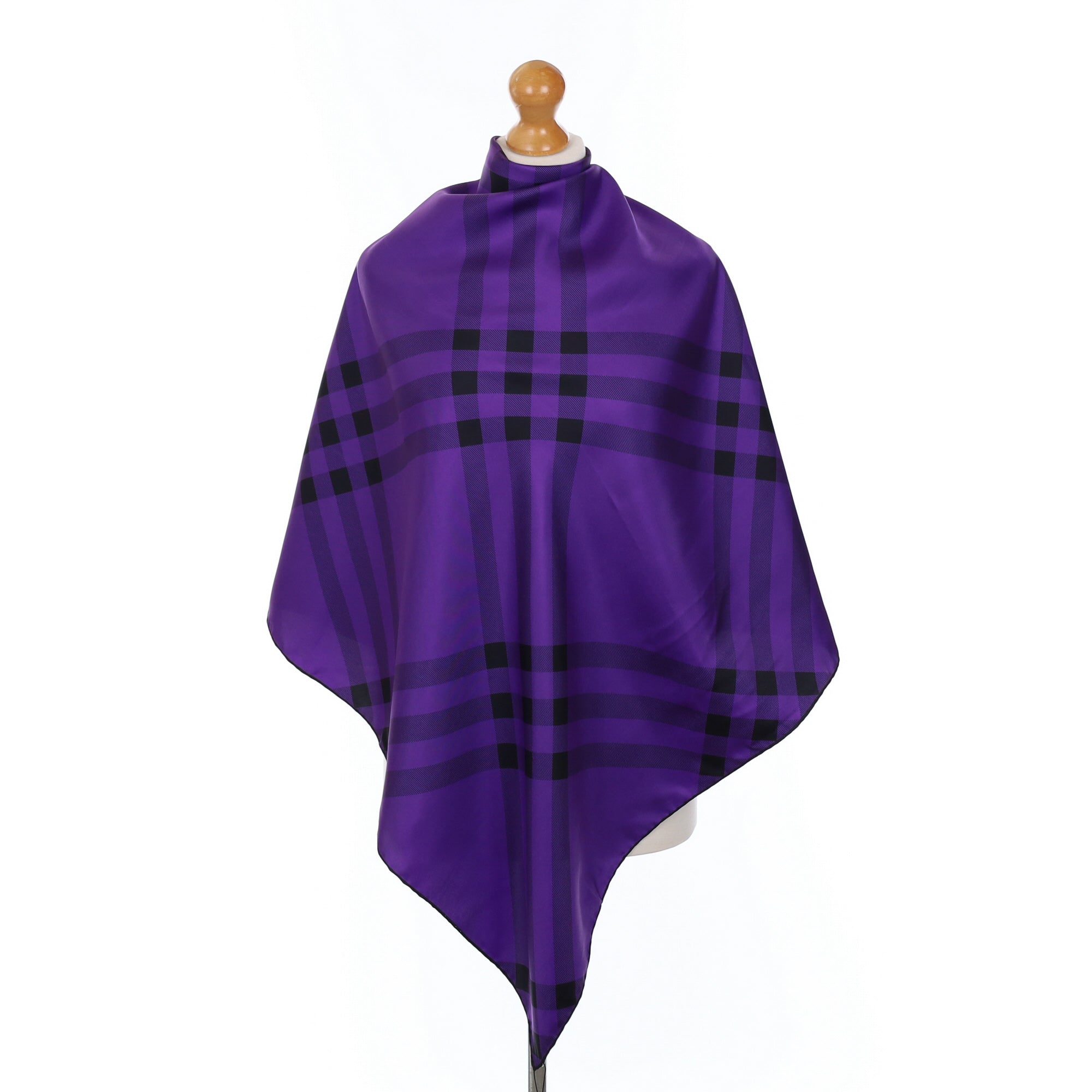 Brand New Burberry Purple Check Silk Scarf