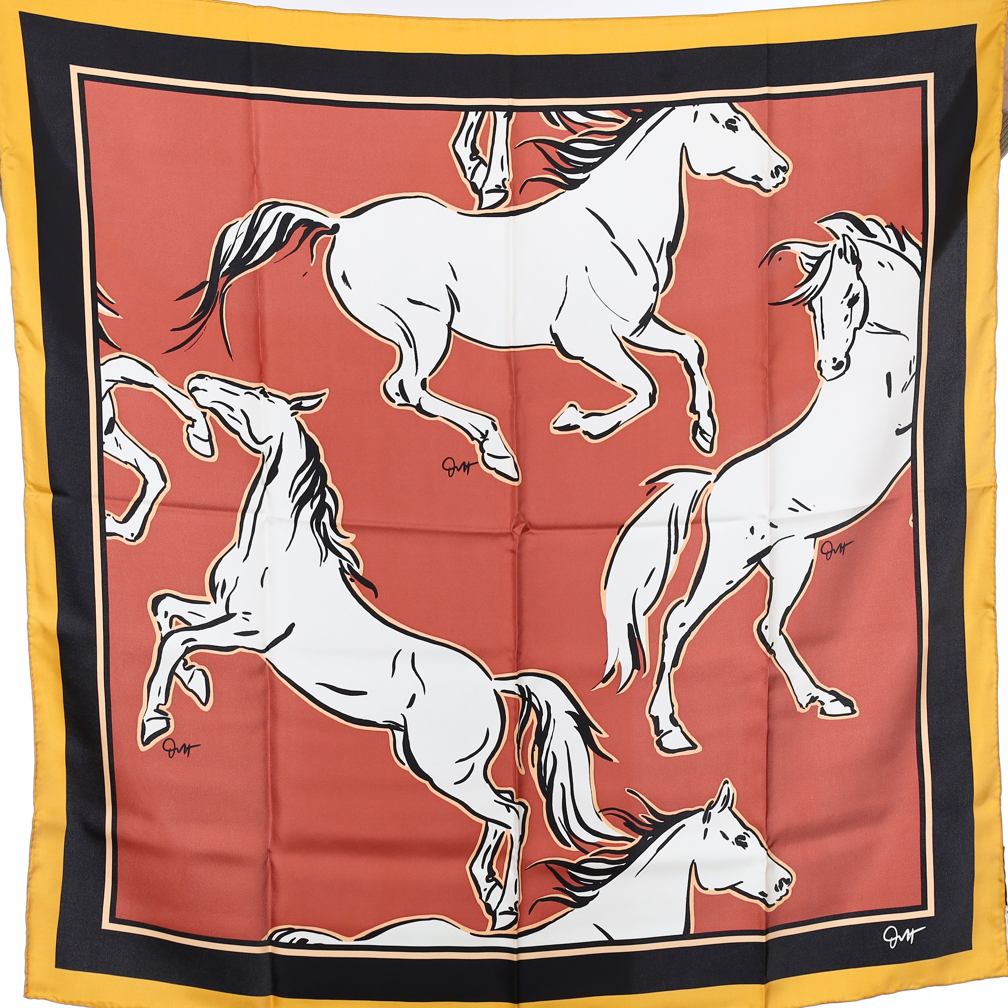 Brand New Boxed Olivia von Halle White Horses Silk Scarf