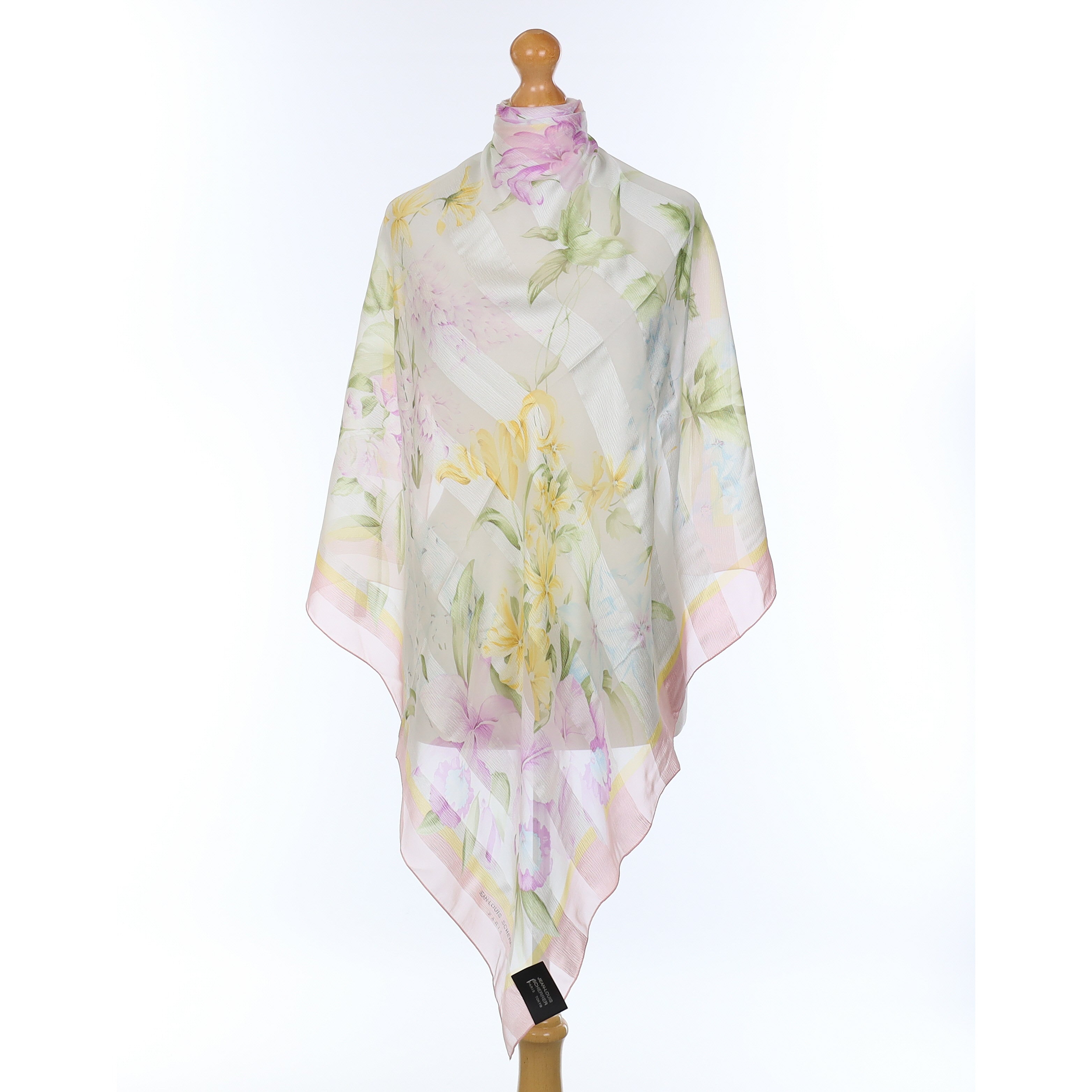 Brand New Jean-Louis Scherrer Pink And Yellow Floral Silk Scarf