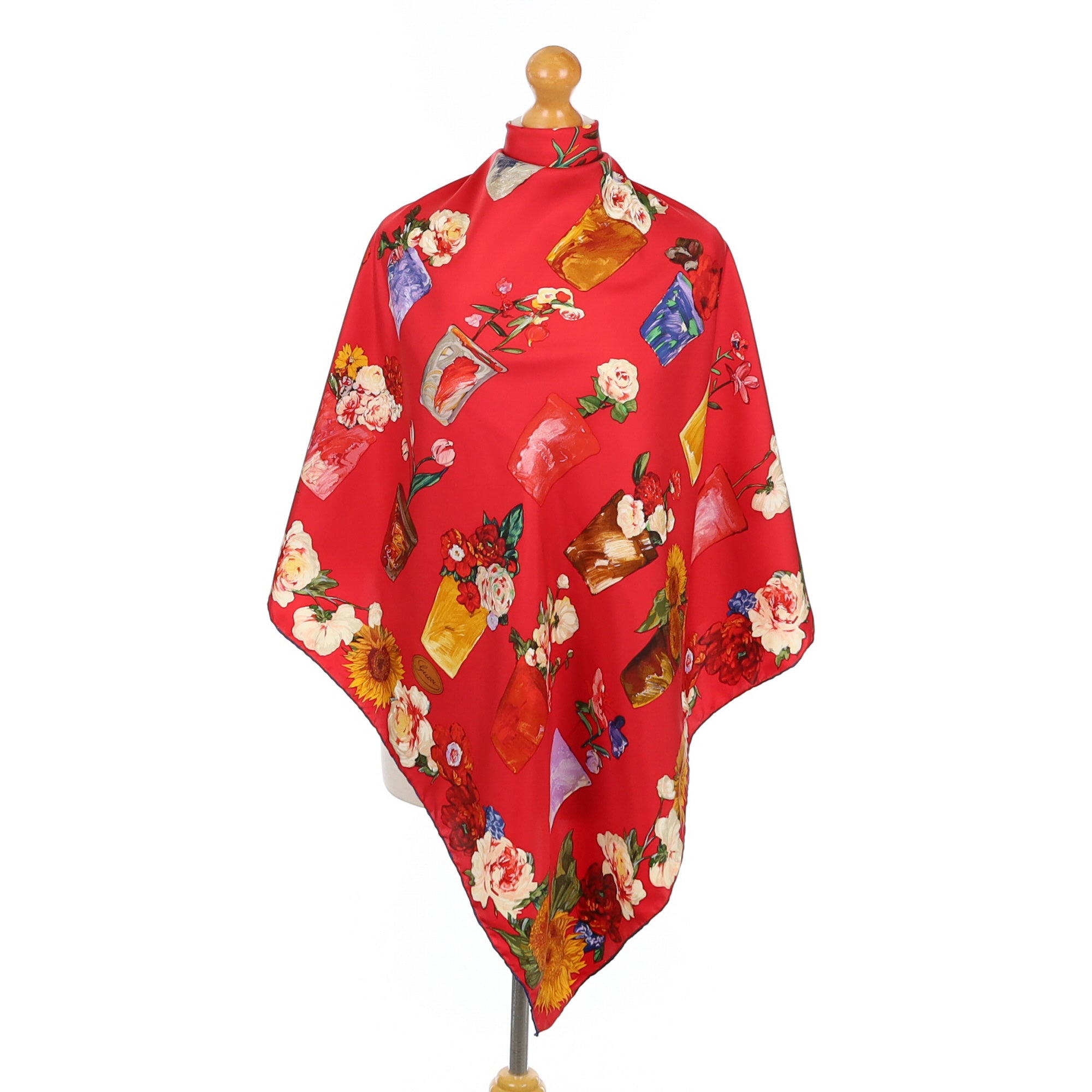 Gucci Red Floral Silk Scarf