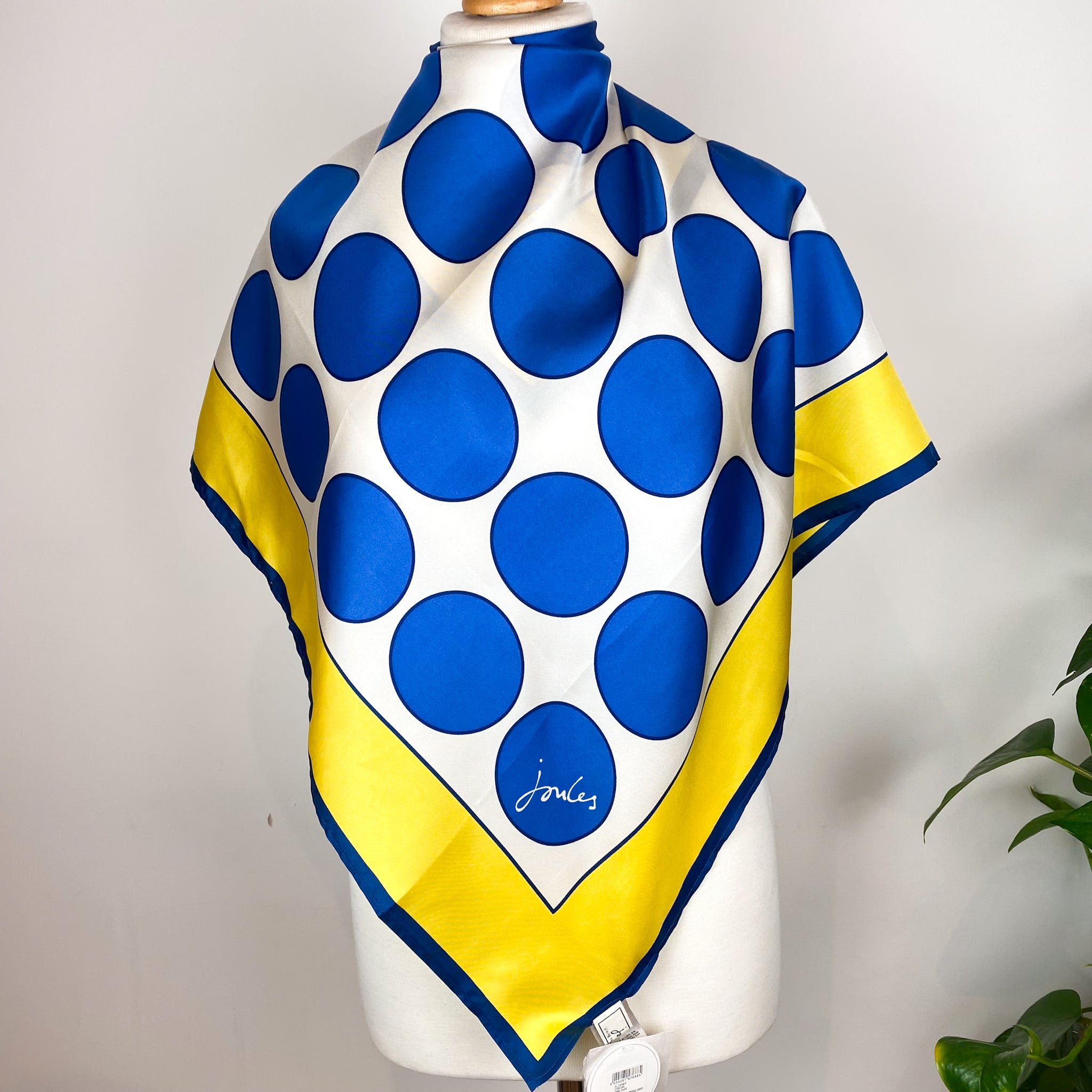 Joules Blue and Yellow Spotty Silk Scarf