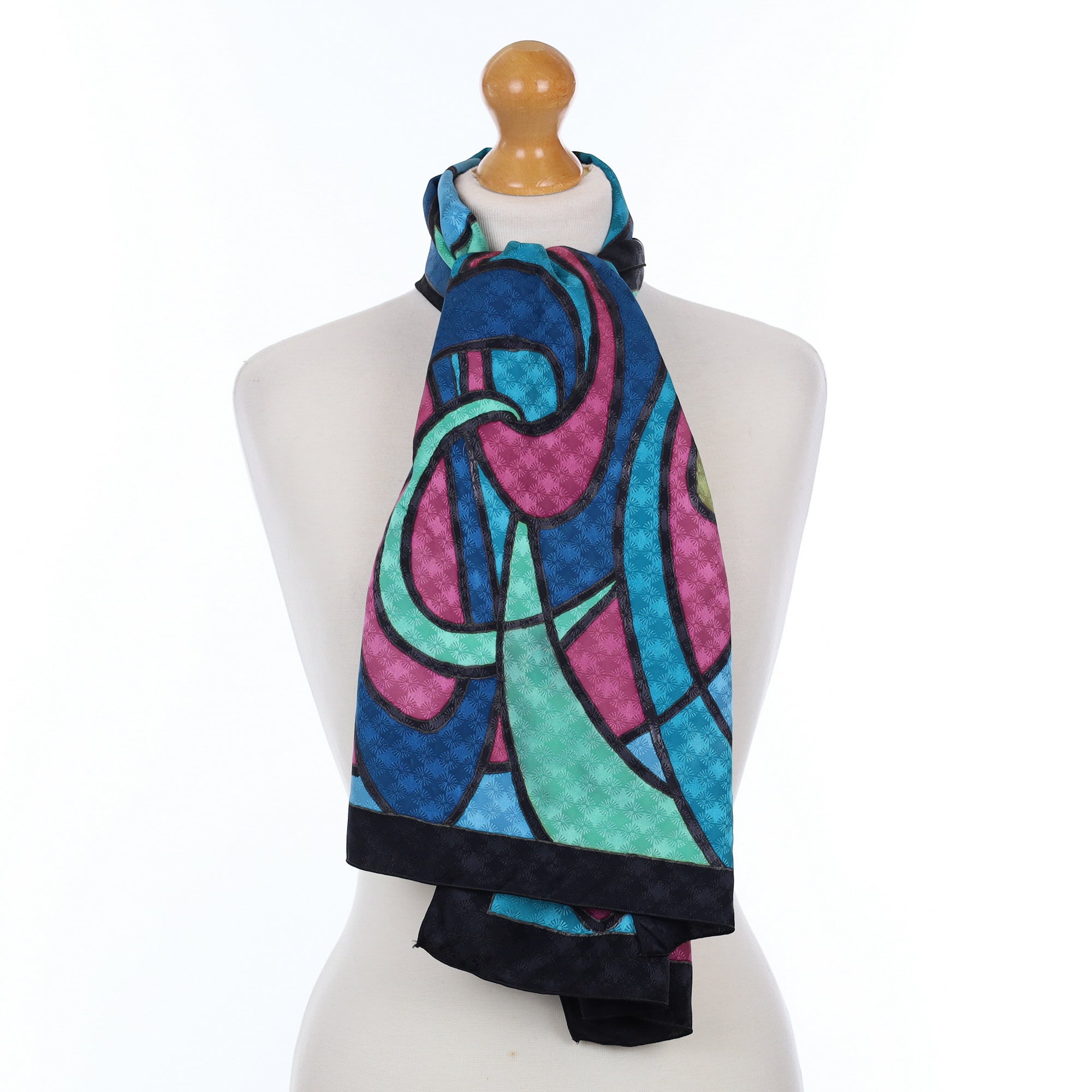 Blue and Pink Swirl Silk Scarf