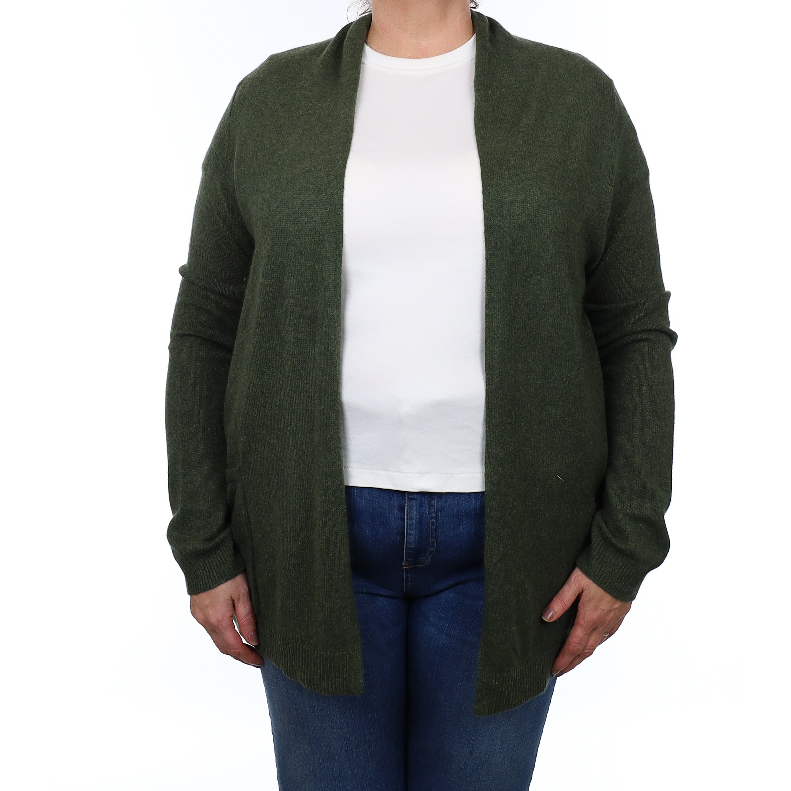 Country Green Cashmere Longline Edge to Edge Cardigan with Pockets Extra Large
