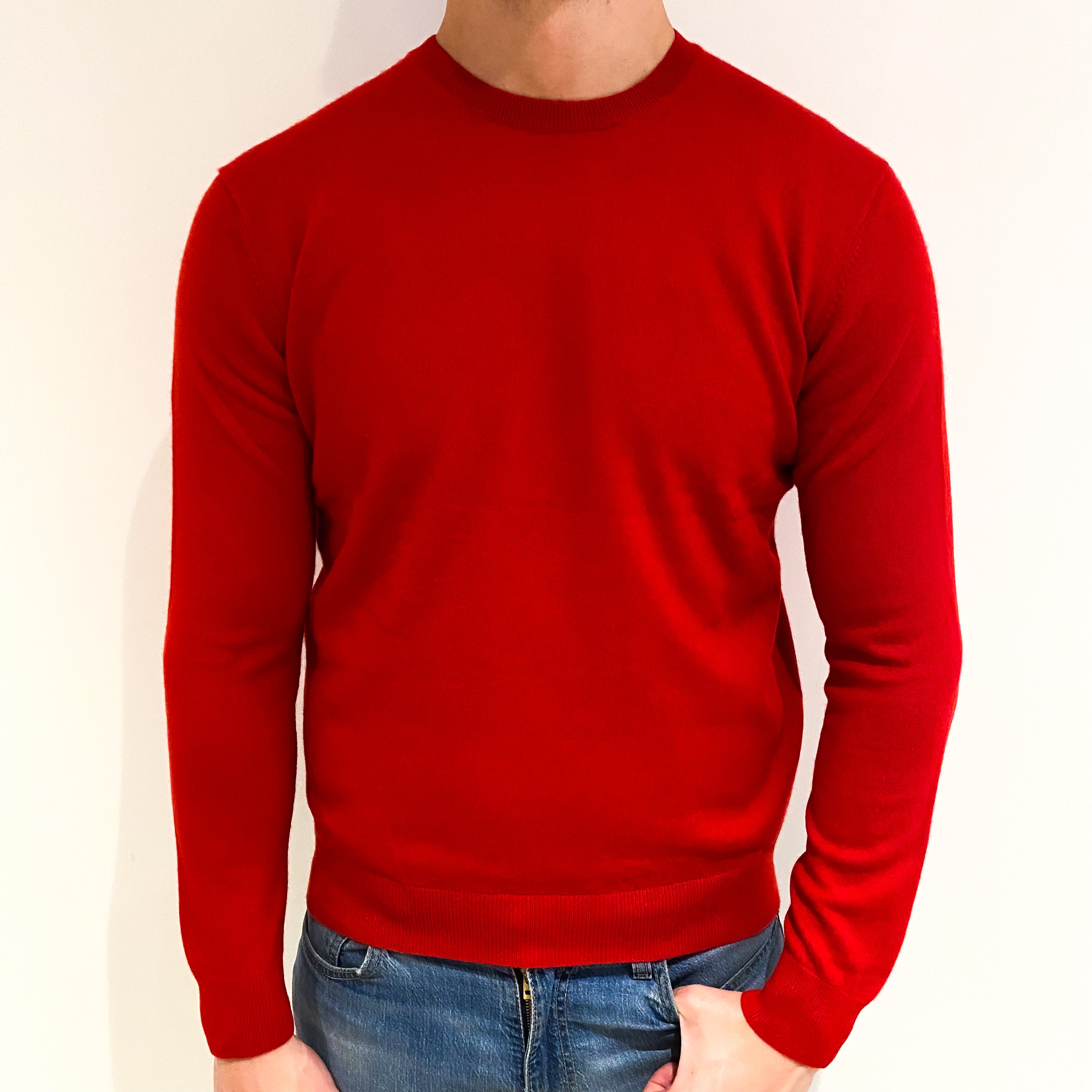 Men's Scarlet Red Cashmere Crew Neck Jumper XL